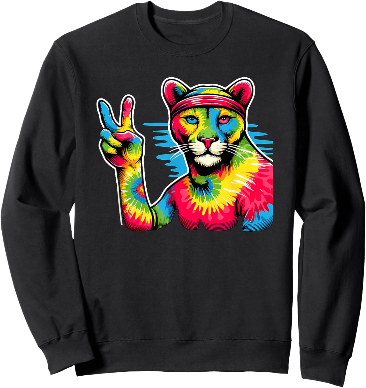 Peace Sign Tie Dye Cougar Sweatshirt - Sweatshirt | Black