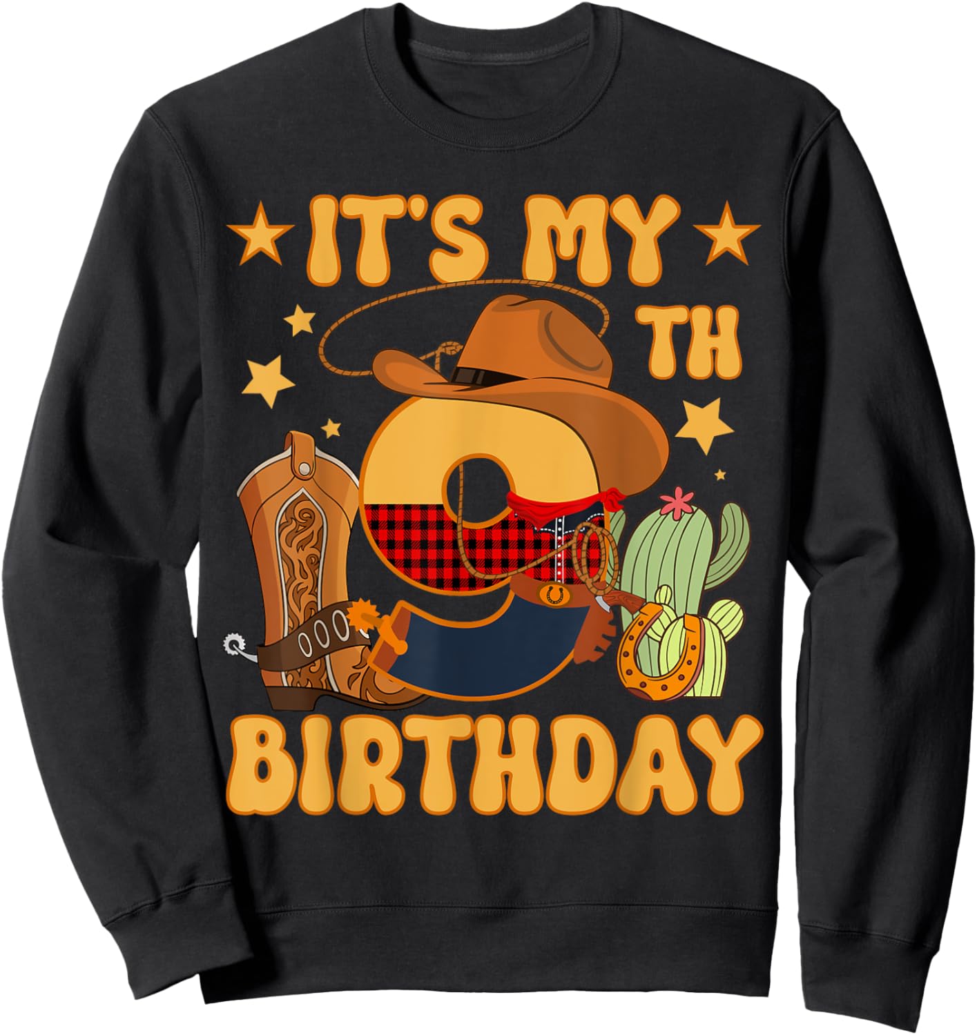 It's My 9th Birthday Cowboy Rodeo Horse 9 Year Old Bday Boy Sweatshirt - Sweatshirt | Black