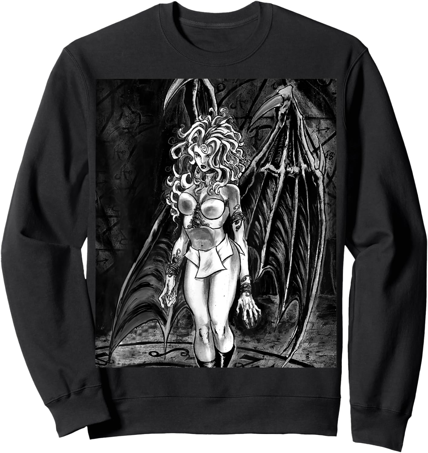 SEXY VAMPIRE GIRL HORROR Succubus Illustrated Sweatshirt - Sweatshirt | Black