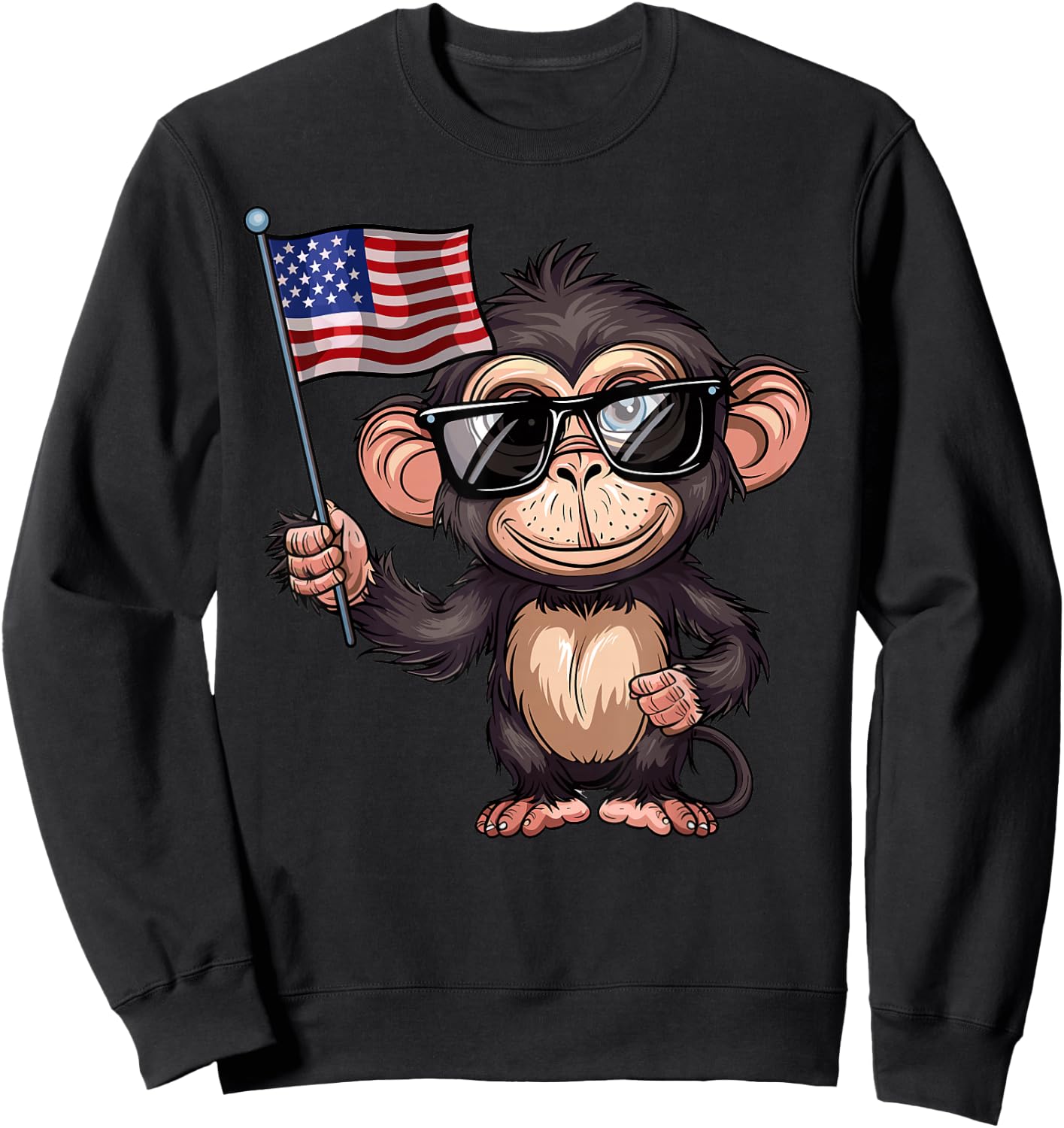 Monkey USA Flag - Funny Monkey Lovers 4th of July Sweatshirt - Sweatshirt | Black