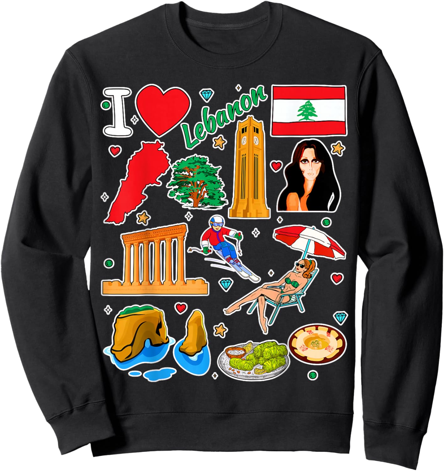 Lebanese hand drawn symbols, Lebanon map, cultural icons Sweatshirt - Sweatshirt | Black