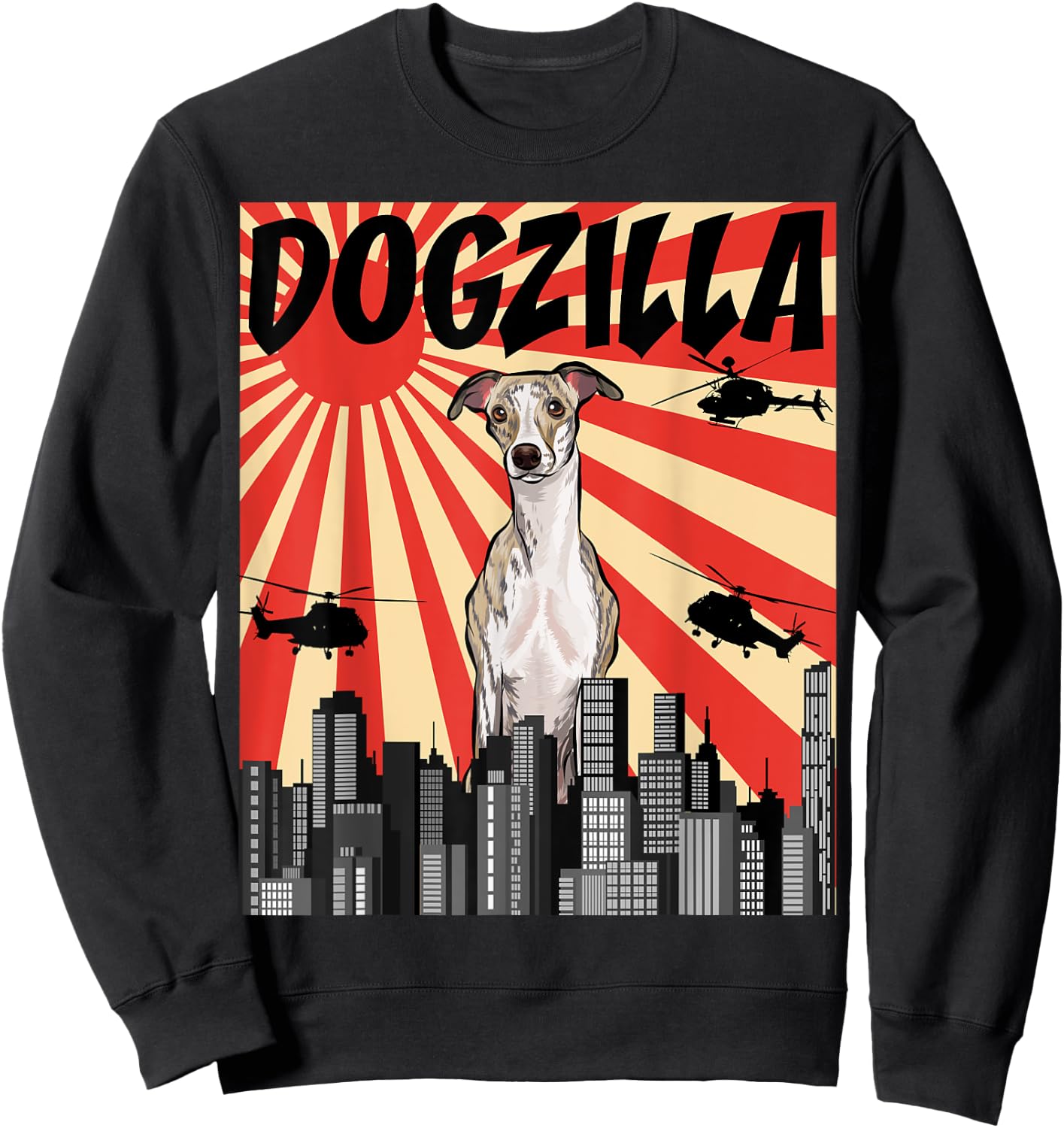 Funny Retro Japanese Dogzilla Whippet Sweatshirt - Sweatshirt | Black