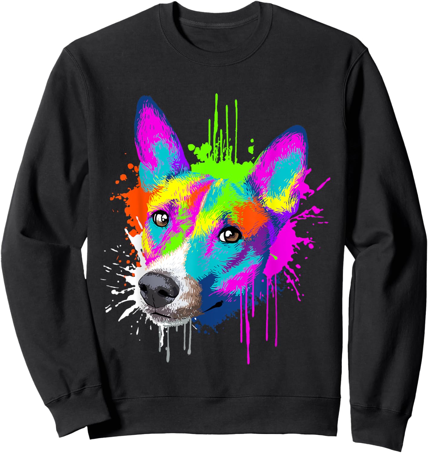 Splash Art Basenji Dog Holder Gift Dogs Men Women Kids Sweatshirt - Sweatshirt | Black