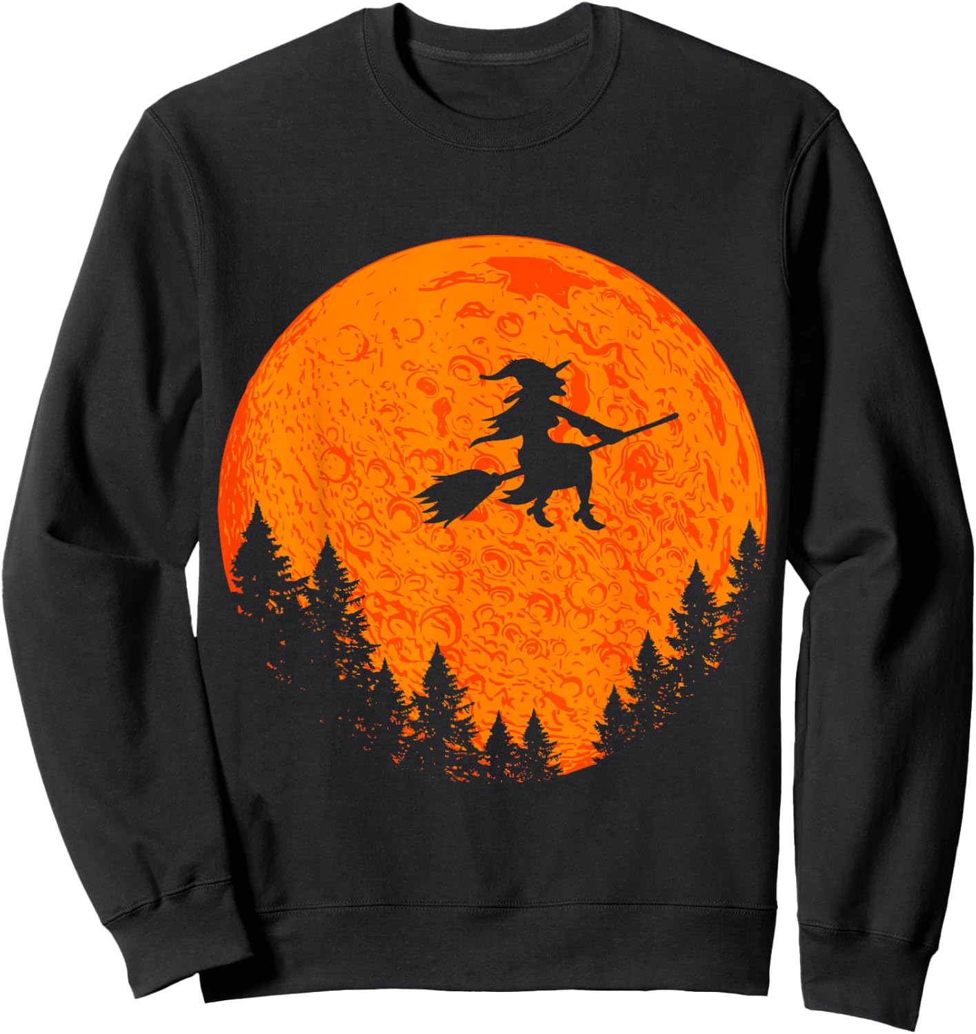 Halloween Vintage Witch On Broom And Moon Group Matching Sweatshirt - Sweatshirt | Black