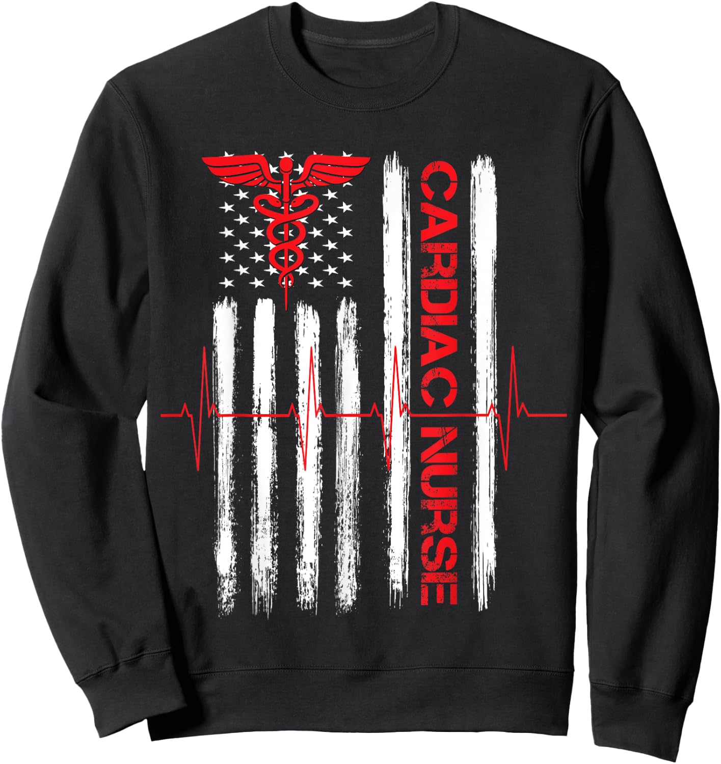 Cardiac Nurse American Flag Patriotic Registered Nurse Gift Men Sweatshirt - Sweatshirt | Black