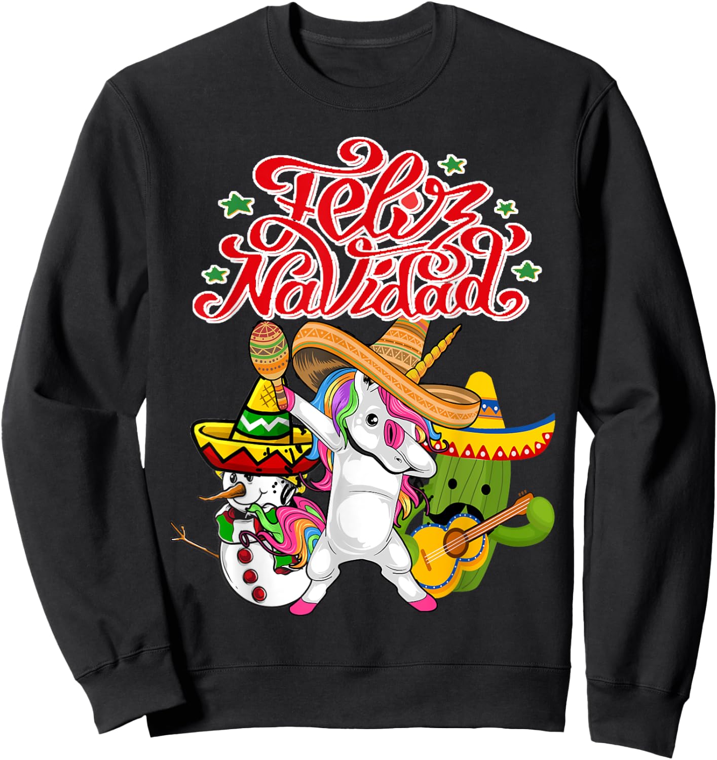 Feliz Navidad Unicorn Cactus Funny Mexican Christmas Sweatshirt - Sweatshirt | Black