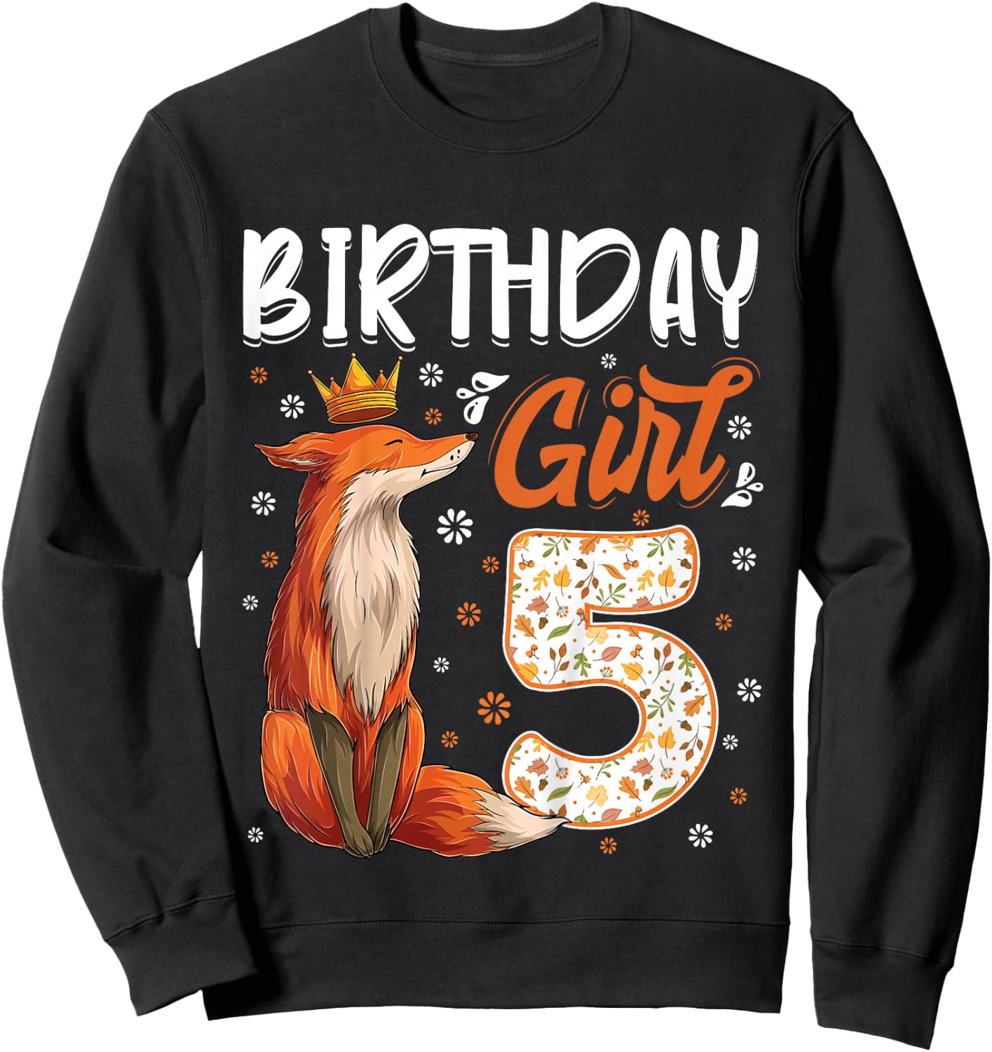 Fox Animal Lovers 5th Birthday Girl Fox B-day 5 year old Sweatshirt - Sweatshirt | Black