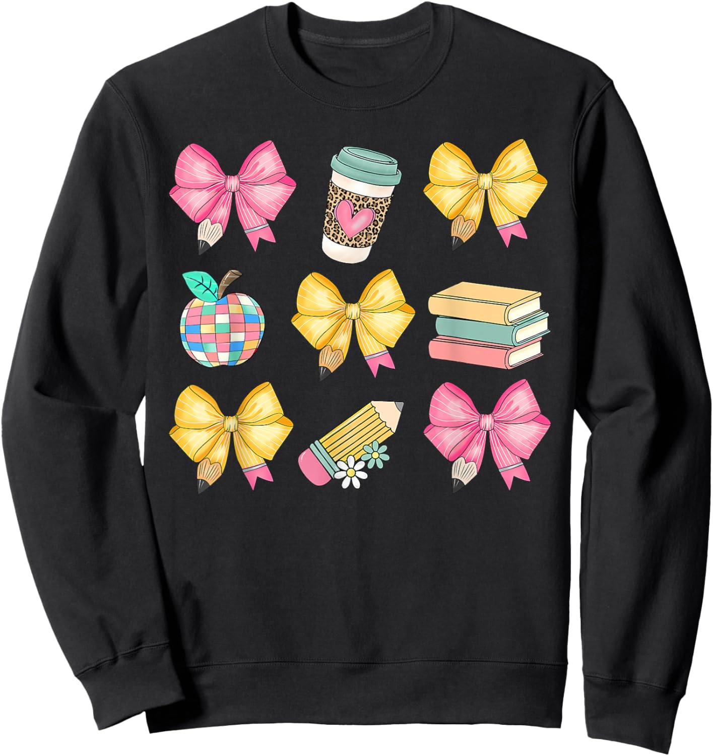 Coquette Bow Pencil Teacher Student First Day Back To School Sweatshirt - Sweatshirt | Black