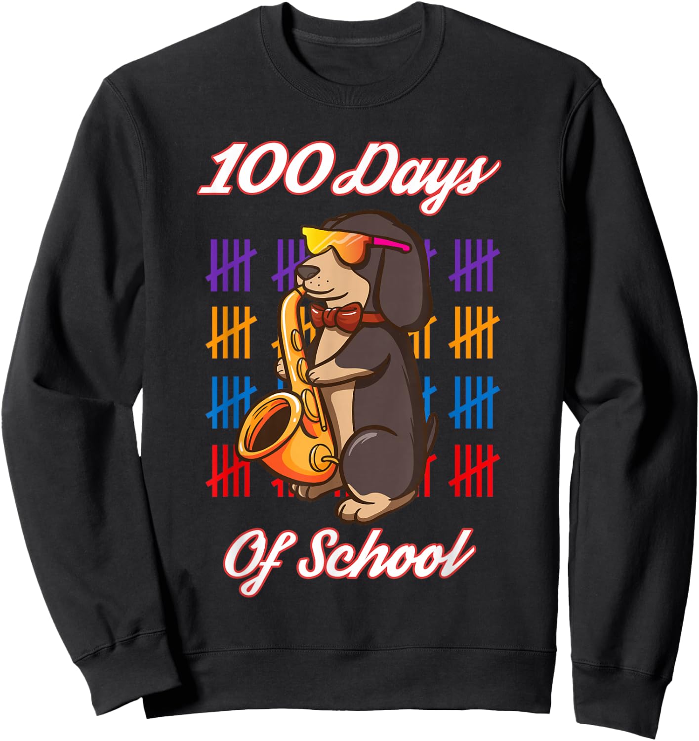 Happy 100 Days Of School For Boys Girls Dachshund Saxophone Sweatshirt - Sweatshirt | Black