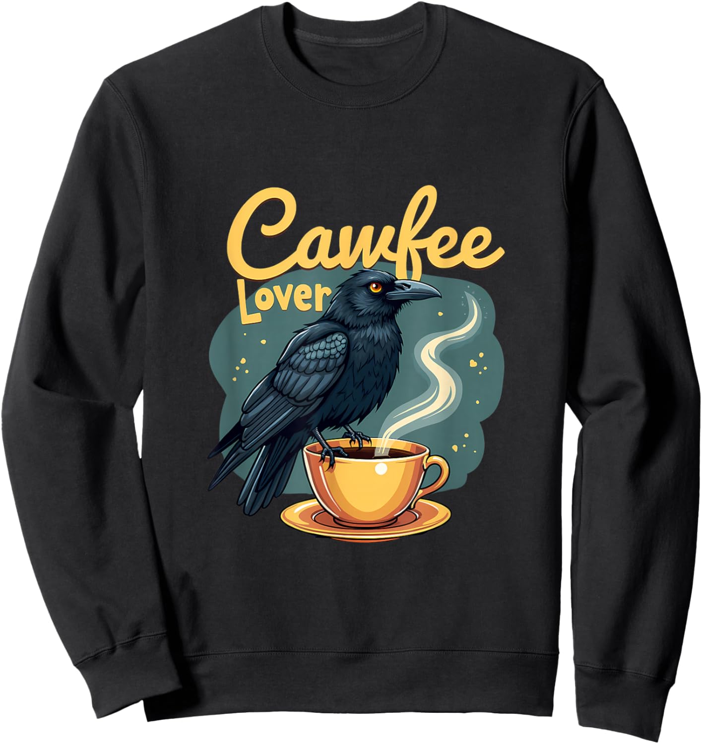 Cawfee Lover Raven Crow With Coffee Cup Sweatshirt - Sweatshirt | Black