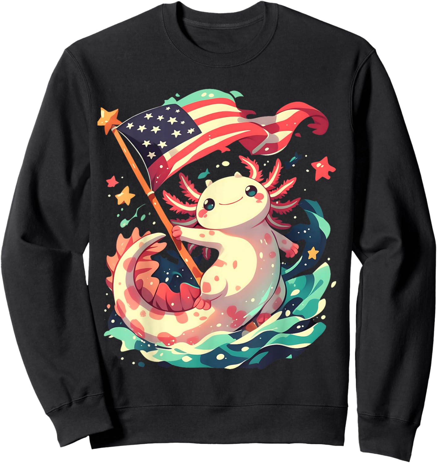 Axolotl American Flag Sweatshirt - Sweatshirt | Black