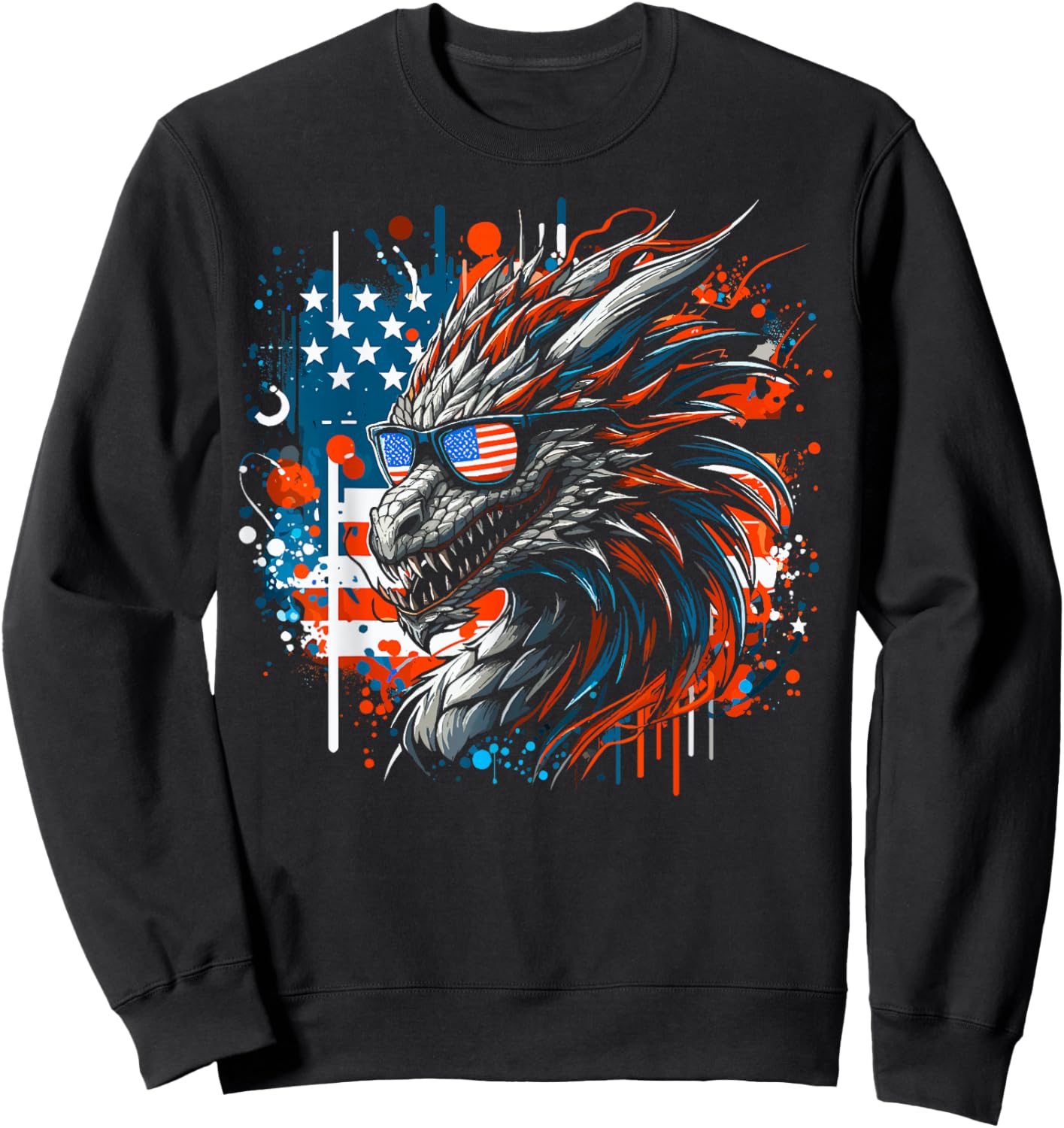 4th of July Patriotic Dragon Fantasy Blue & Red Dragon USA Sweatshirt - Sweatshirt | Black