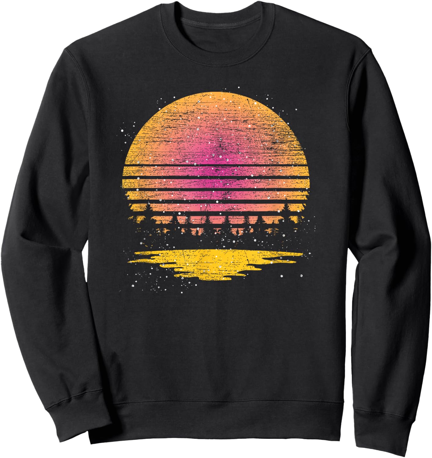 Reflection Full Moon Nature Wildlife Trees Retro Forest Sweatshirt - Sweatshirt | Black