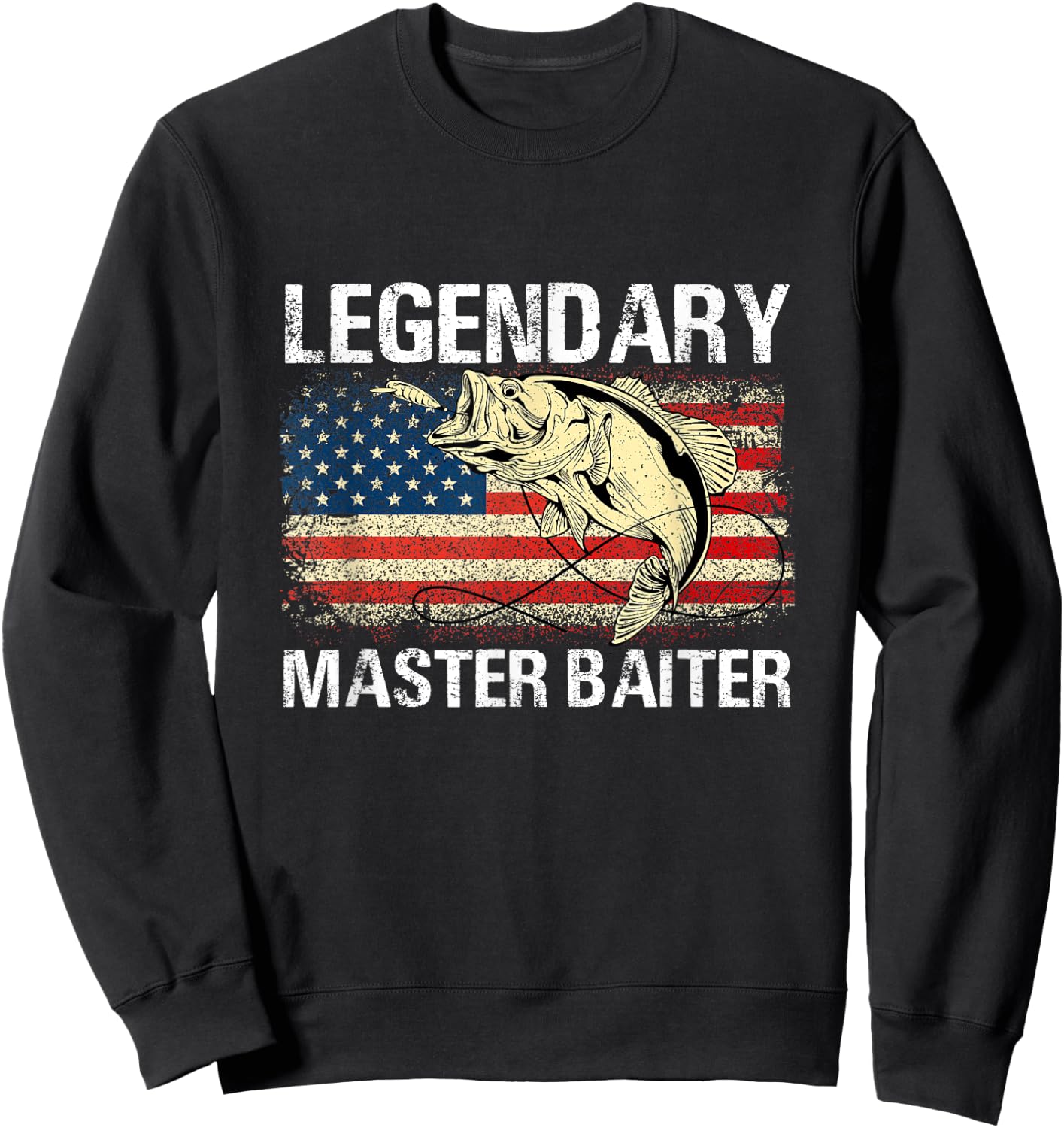 Legendary Master Baiter Funny Fishing Gift American Flag Sweatshirt - Sweatshirt | Black