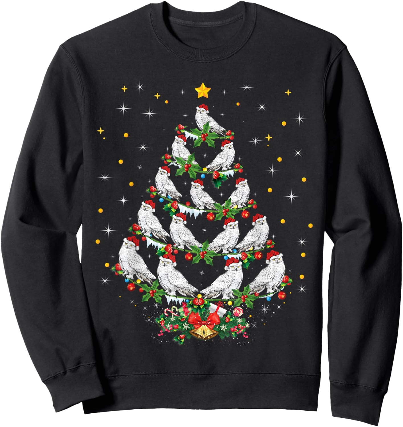 Snowy Owl Bird Lover Xmas Gift Snowy Owl Christmas Tree Sweatshirt - Sweatshirt | Black
