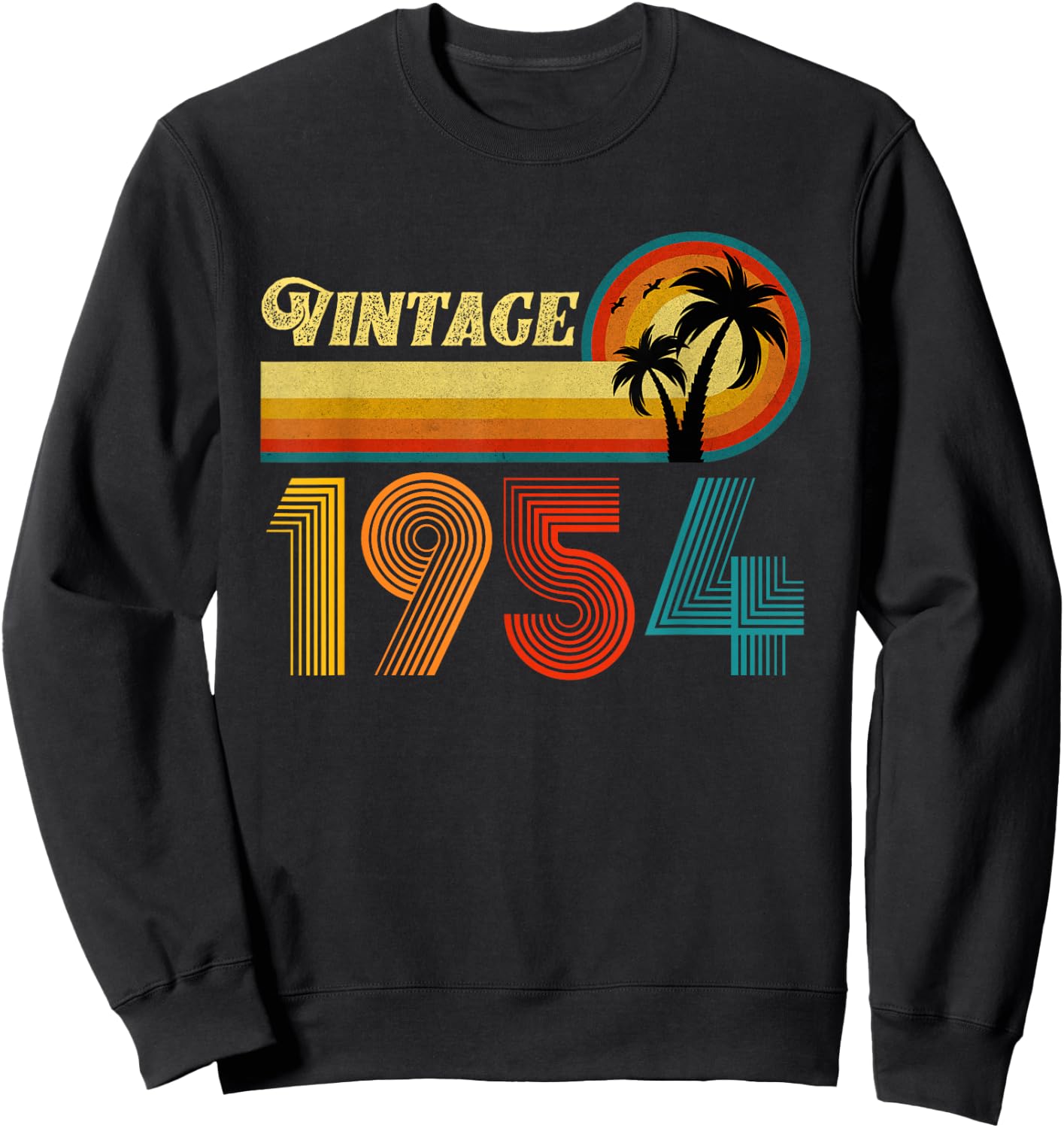 Vintage 1954 Birthday Gift Women 71 Years Retro Palm Sweatshirt - Sweatshirt | Black
