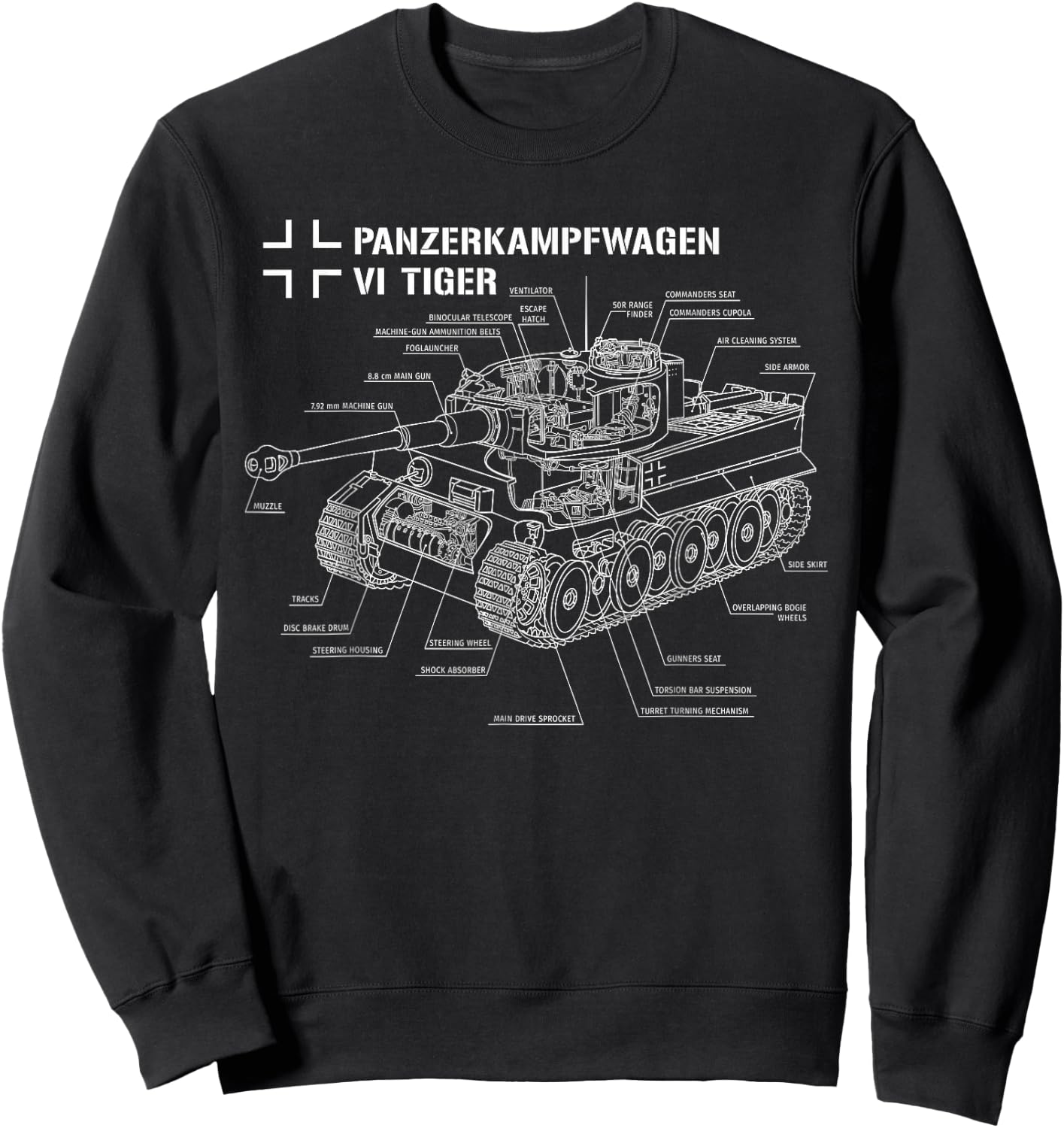 World War 2 German Tank Tiger I Engineering Blueprint Sweatshirt - Sweatshirt | Black
