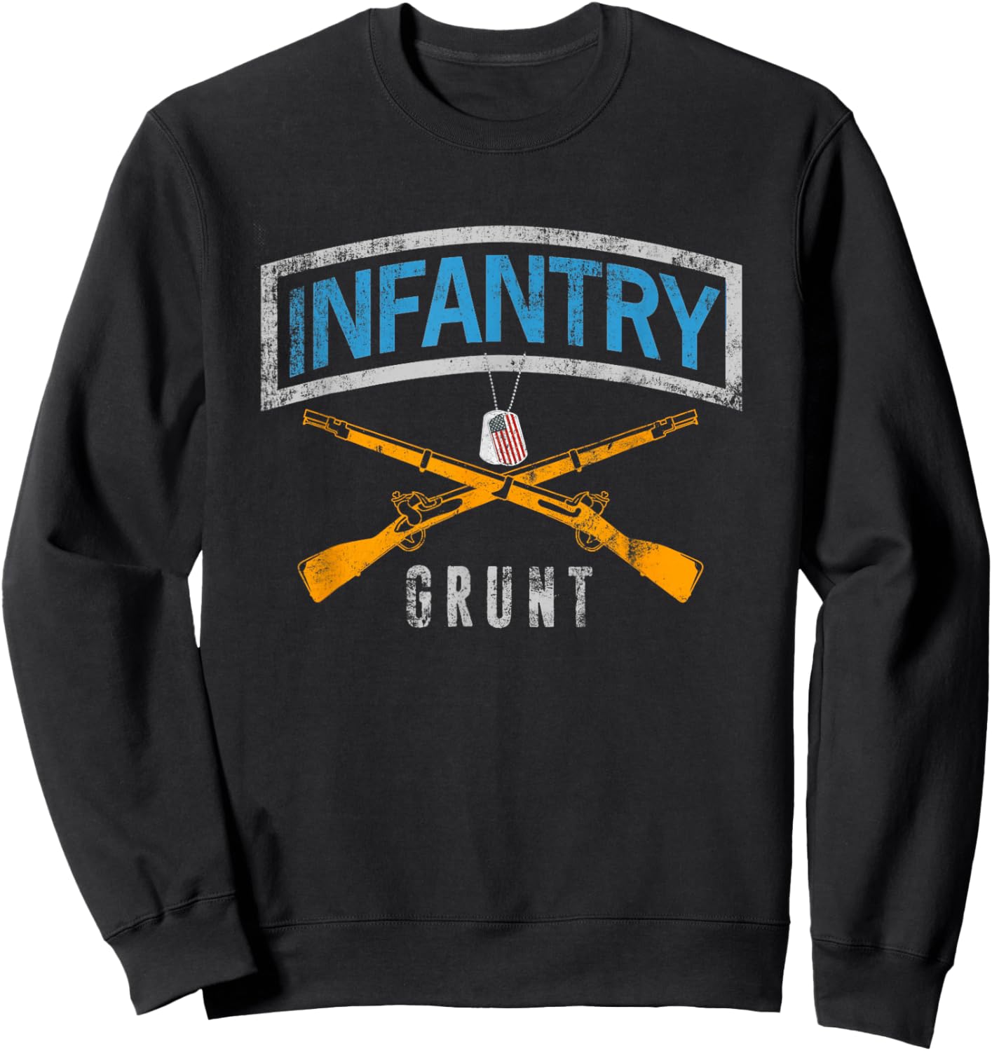 US Flag Infantry Veteran Fort Benning Vintage Men Women Sweatshirt - Sweatshirt | Black