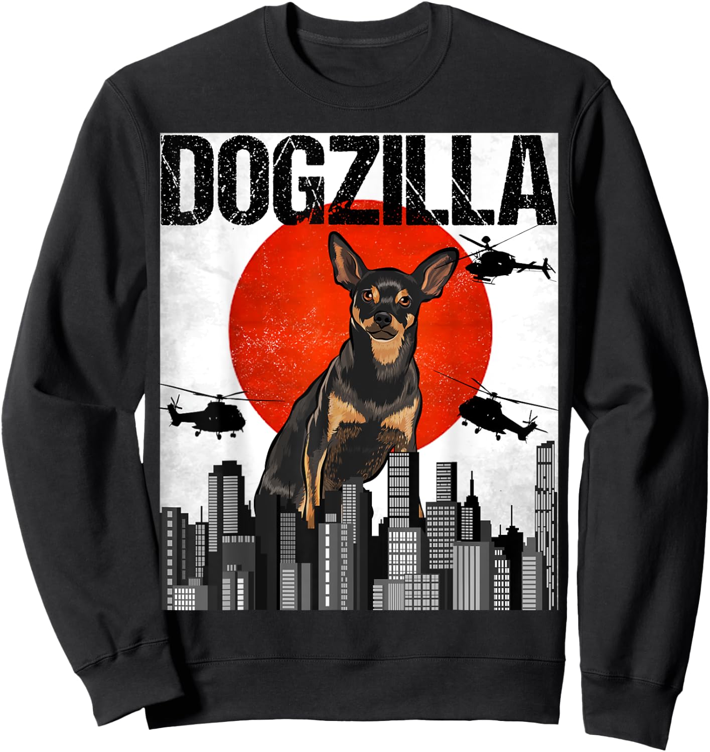 Funny Vintage Japanese Dogzilla Miniature Pinscher Sweatshirt - Sweatshirt | Black