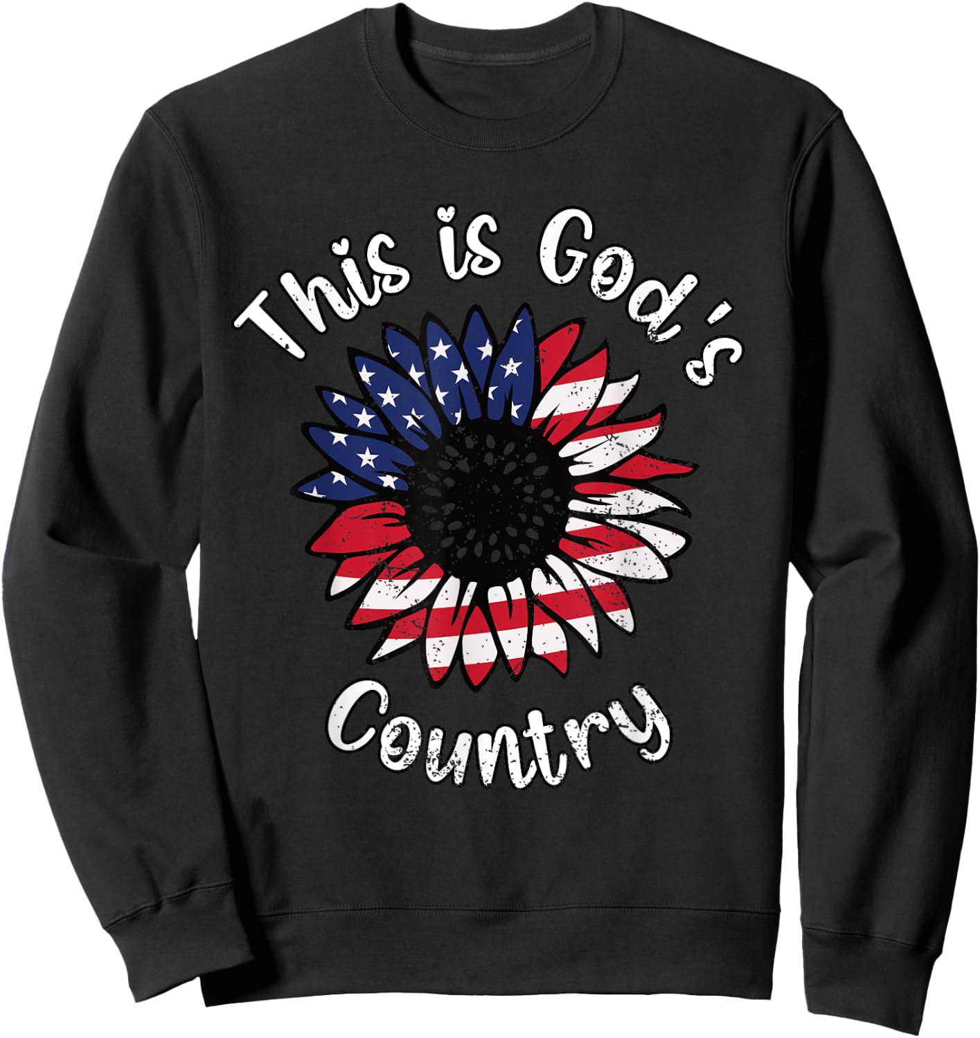 This Is God's USA Country Patriotic Christian Love Sunflower Women Girls Kids Men Sweatshirt - Sweatshirt | Black
