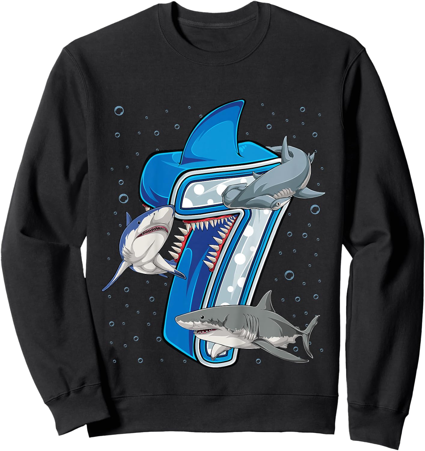 Kids 7th Birthday Boys Shark 7 years Old Ocean Shark B-day Sweatshirt - Sweatshirt | Black