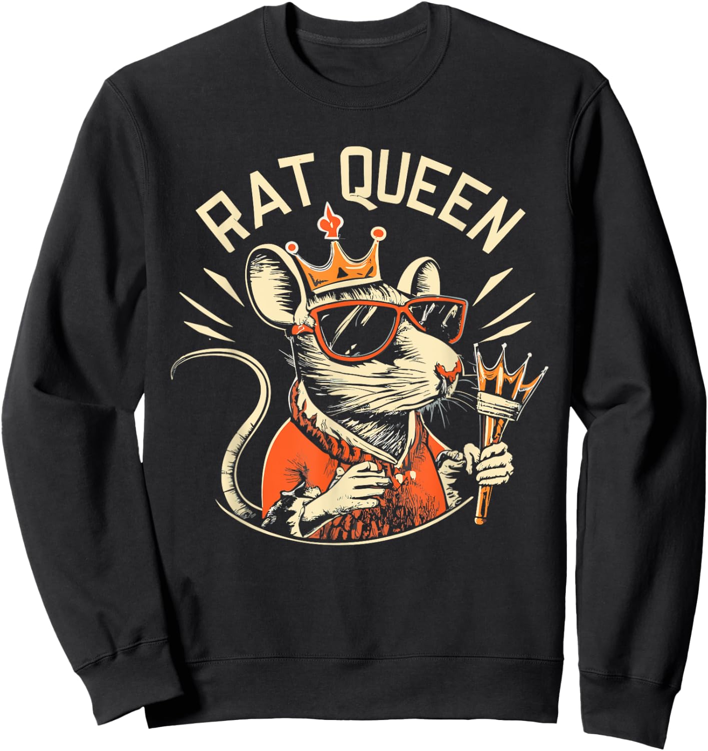 Funny Rat Lover Design About Rats Queen Wearing Crown Sweatshirt - Sweatshirt | Black
