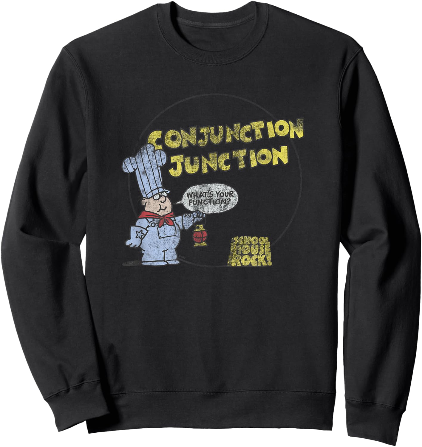 Schoolhouse Rock Conjunction Junction Conductor Retro TV Sweatshirt - Sweatshirt | Black