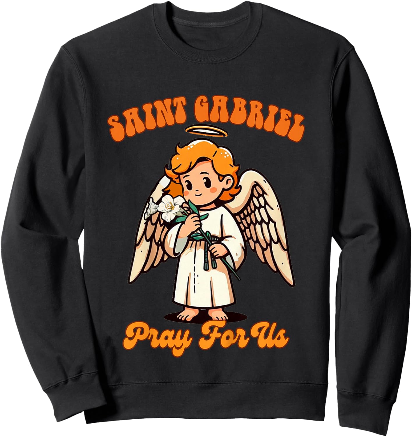 Kids Christian Religious Baby Prayer Saint Gabriel Pray For Us Sweatshirt - Sweatshirt | Black