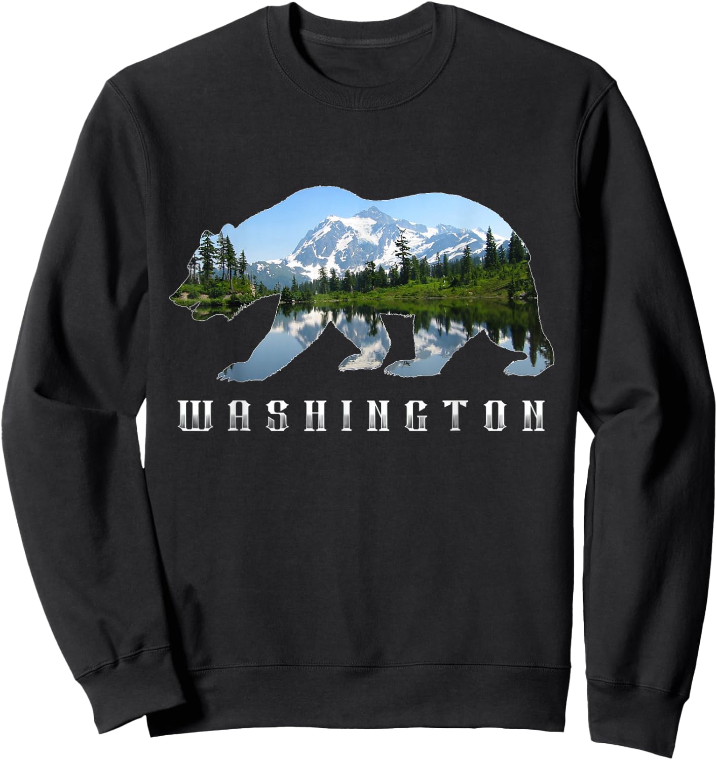 Washington Bear & North Cascades Park Image Souvenir Sweatshirt - Sweatshirt | Black