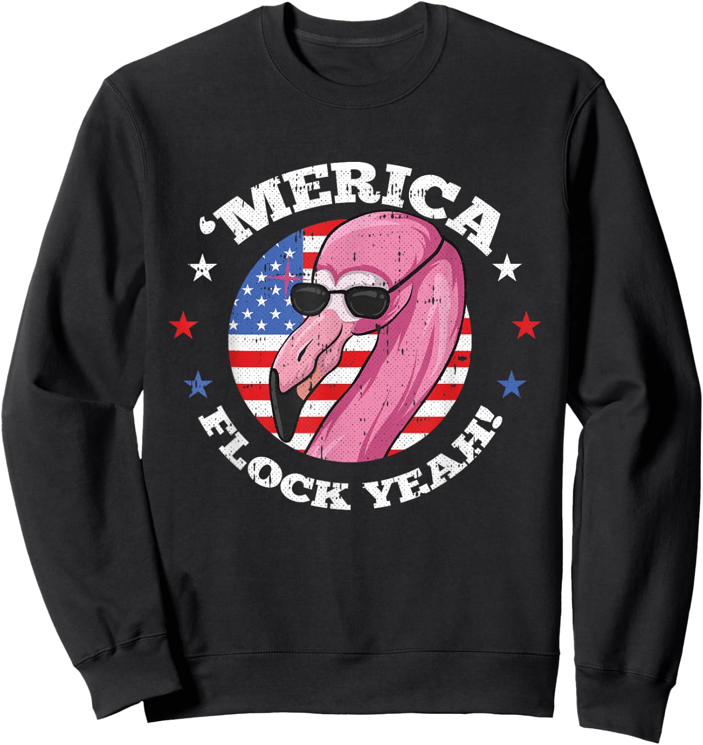 Merica 4th Of July Flamingo Flock Patriotic American Flag Sweatshirt - Sweatshirt | Black