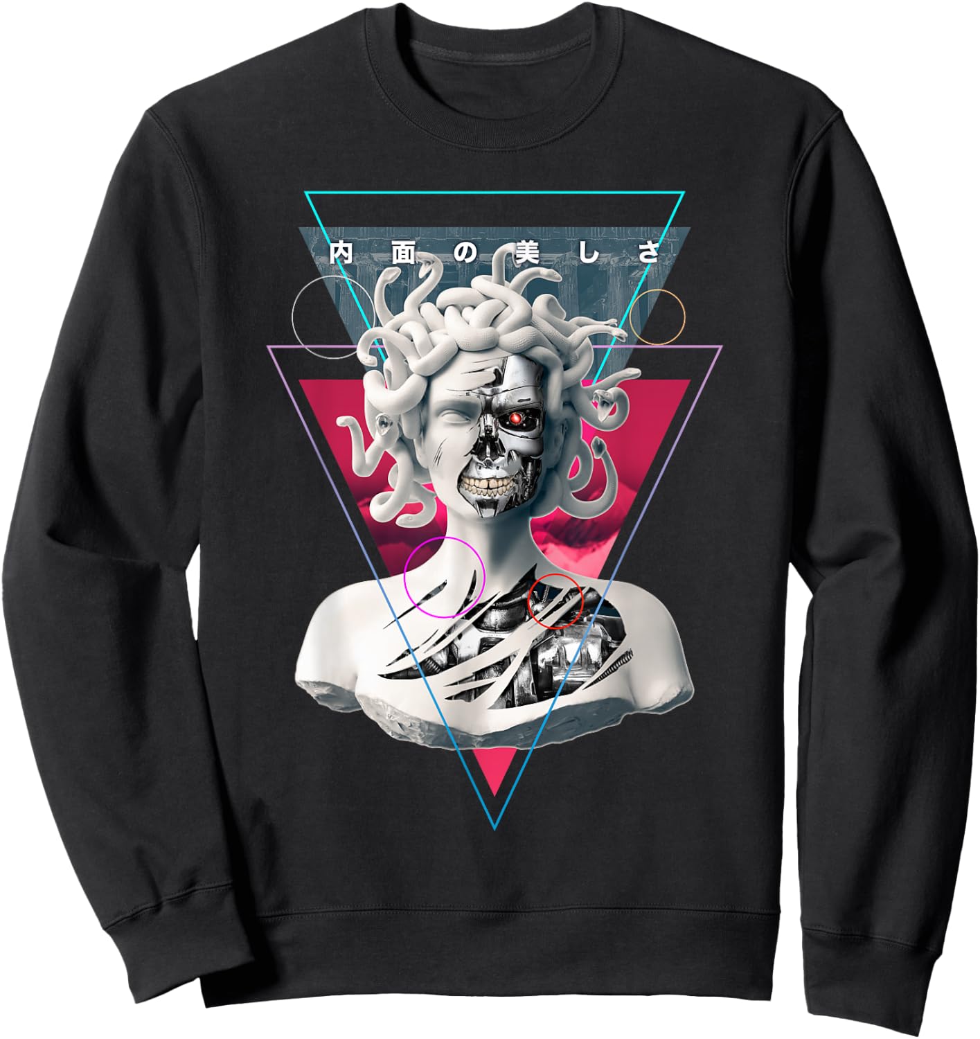 Vaporwave Cyborg Medusa Statue Aesthetic Art Japanese Otaku Sweatshirt - Sweatshirt | Black