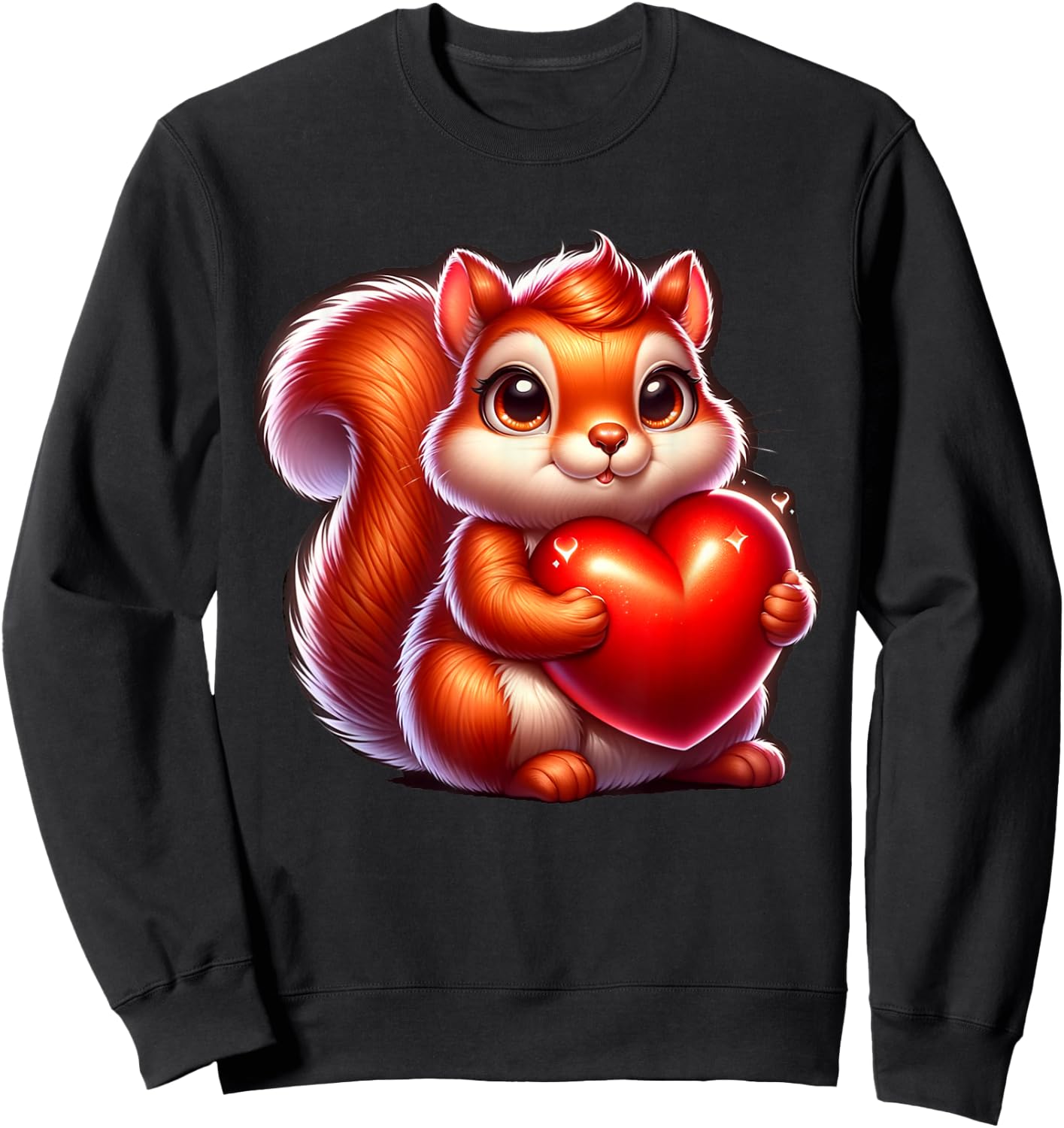 Cute Funny Squirrel Hugging Heart Valentines Day Sweatshirt - Sweatshirt | Black