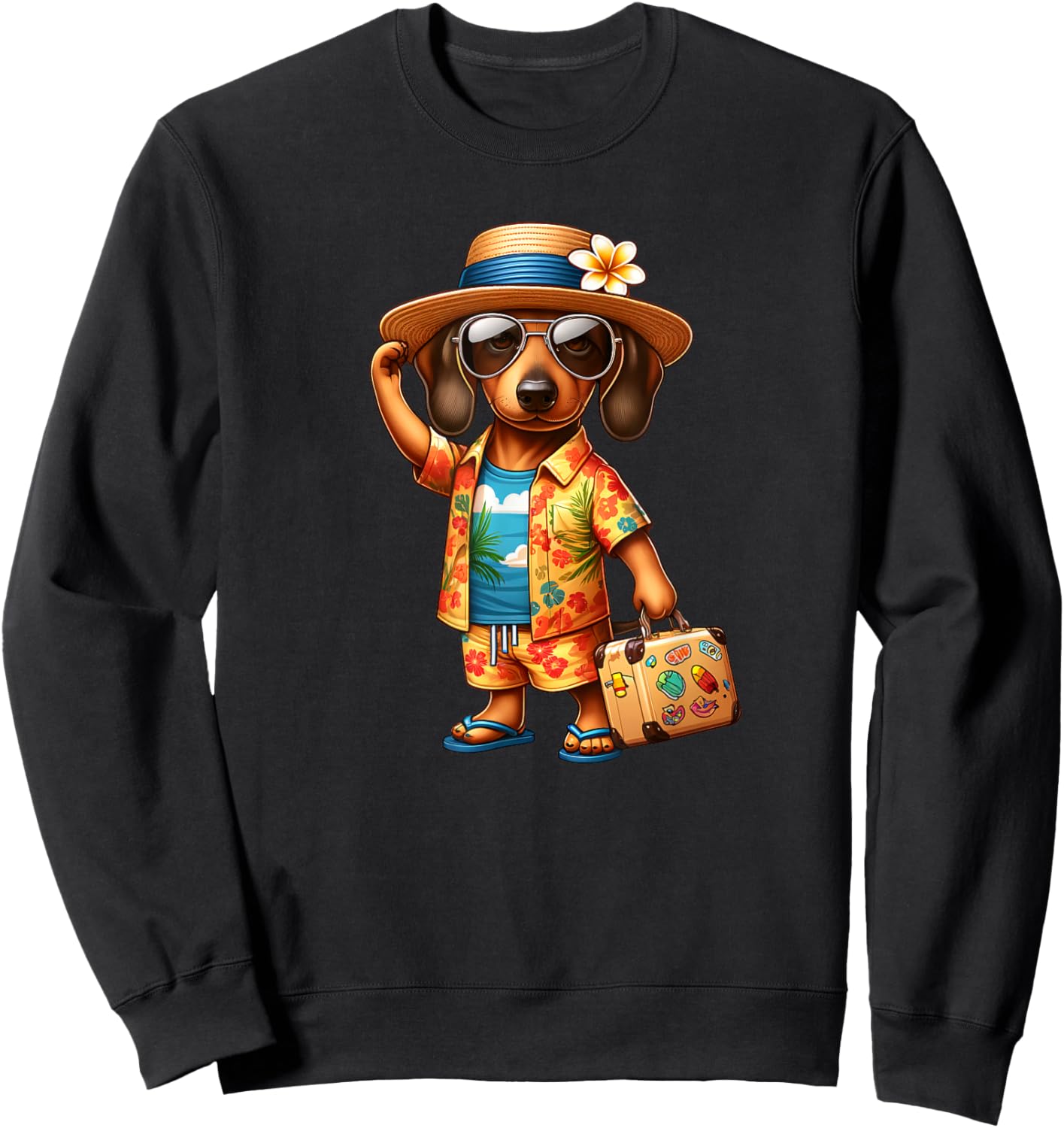 Funny Dachshund Doxie Dog Hawaiian Outfit Men Women Kids Sweatshirt - Sweatshirt | Black
