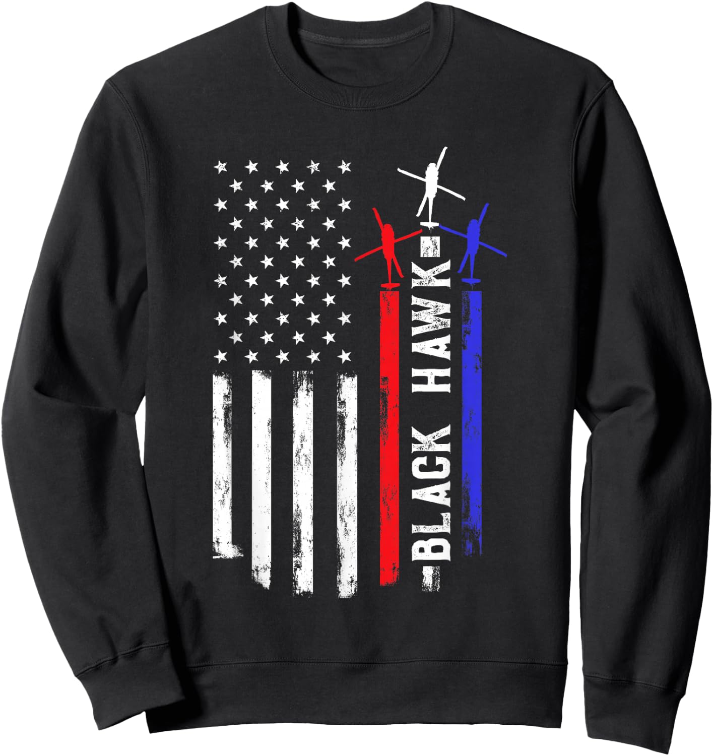 Patriotic USA Flag Military Helicopter UH-60 Black Hawk Sweatshirt - Sweatshirt | Black