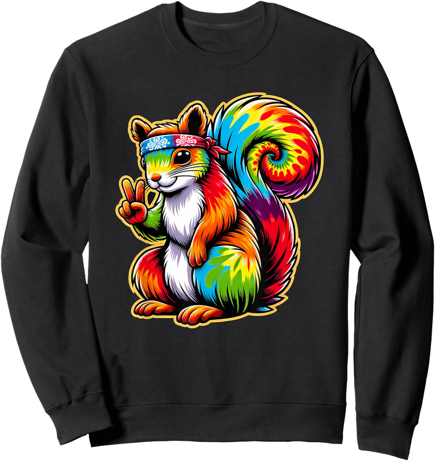 Peace Sign Tie Dye Squirrel Sweatshirt - Sweatshirt | Black