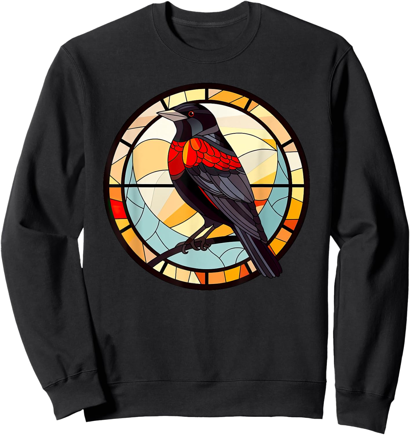 Red Winged Blackbird StainedGlass Red-Winged Blackbird Lover Sweatshirt - Sweatshirt | Black