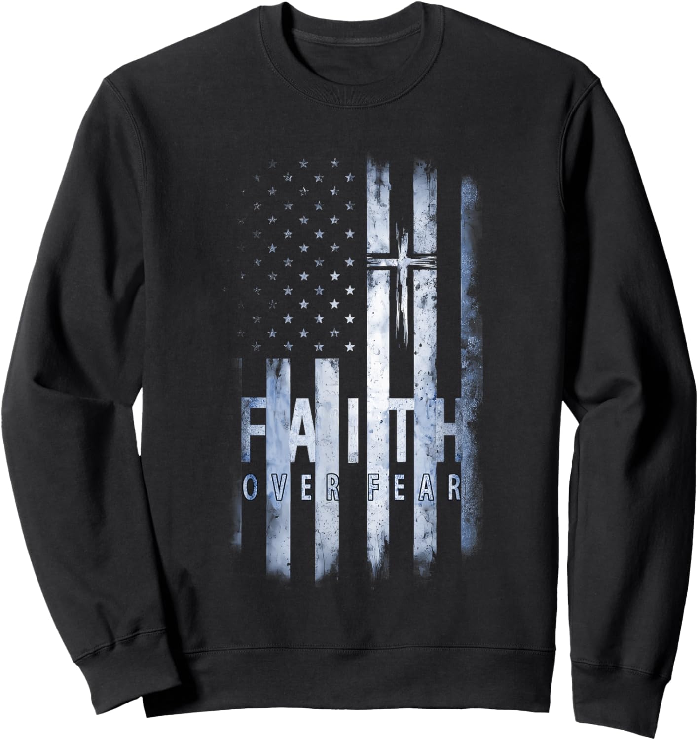 Patriotic USA American Flag Faith Over Fear Prayer Kids Men Sweatshirt - Sweatshirt | Black