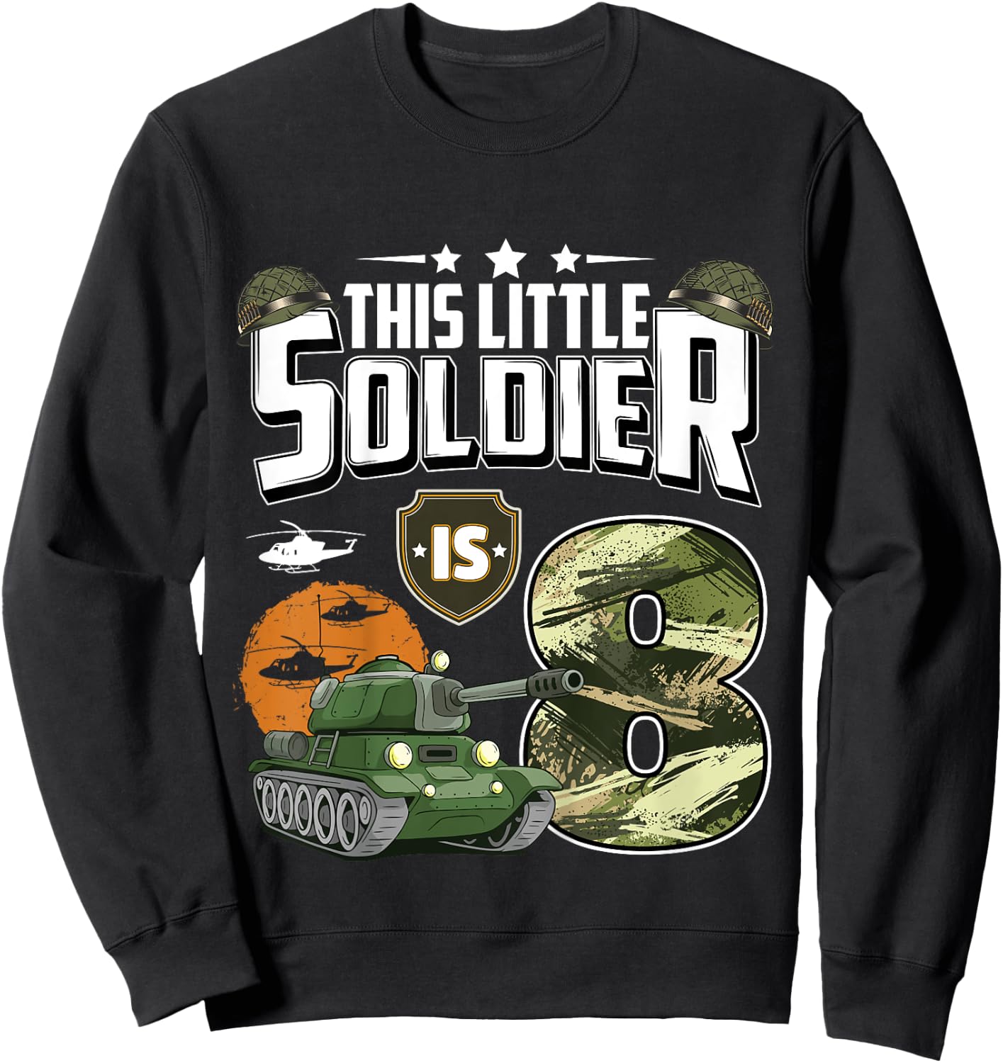 Kids 8 Year Old Soldier 8th Birthday Military Themed Camo boys Sweatshirt - Sweatshirt | Black