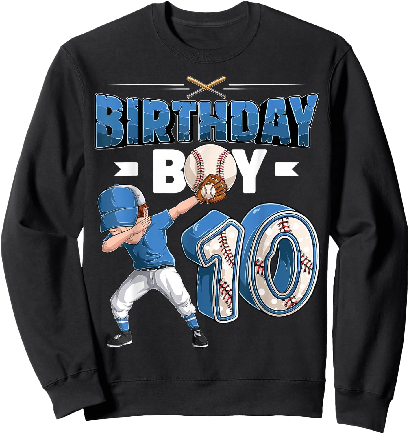 Dabbing boy 10 Year Old Baseball Player 10th Birthday Party Sweatshirt - Sweatshirt | Black