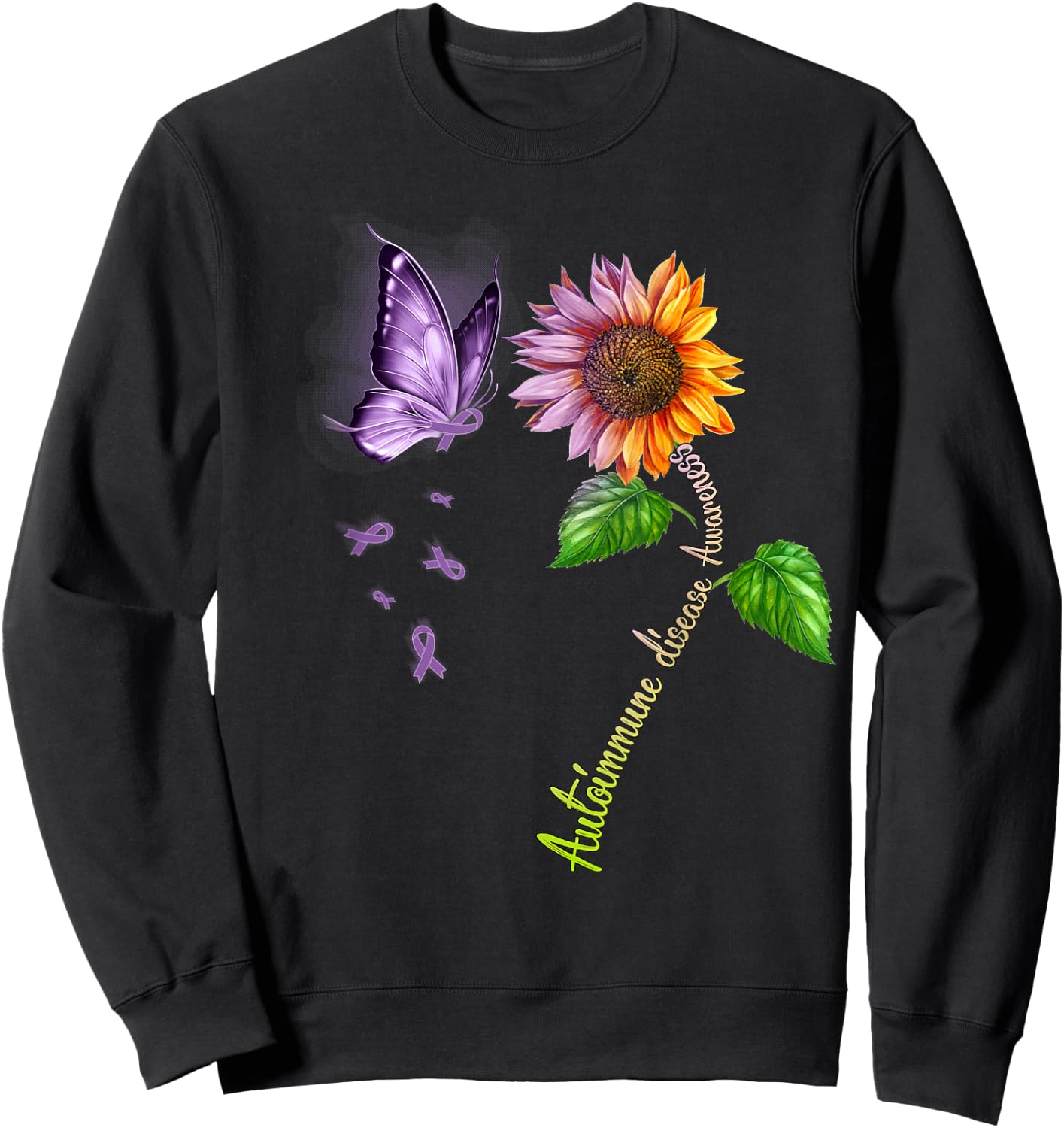 Butterfly Sunflower Autoimmune disease Awareness Sweatshirt - Sweatshirt | Black