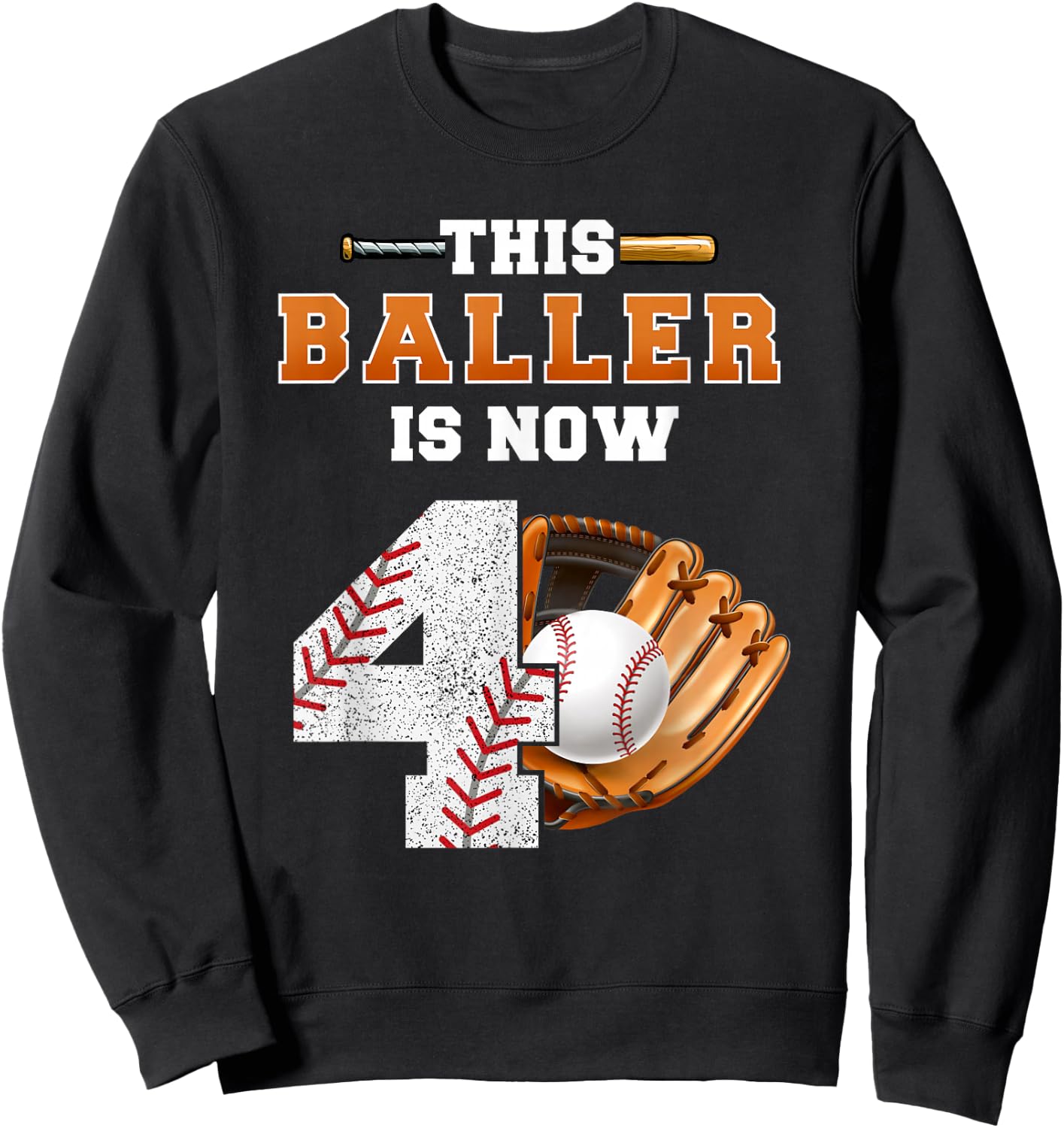 This Baller is Now 4 Kids Baseball Player 4th Birthday Boy Sweatshirt - Sweatshirt | Black