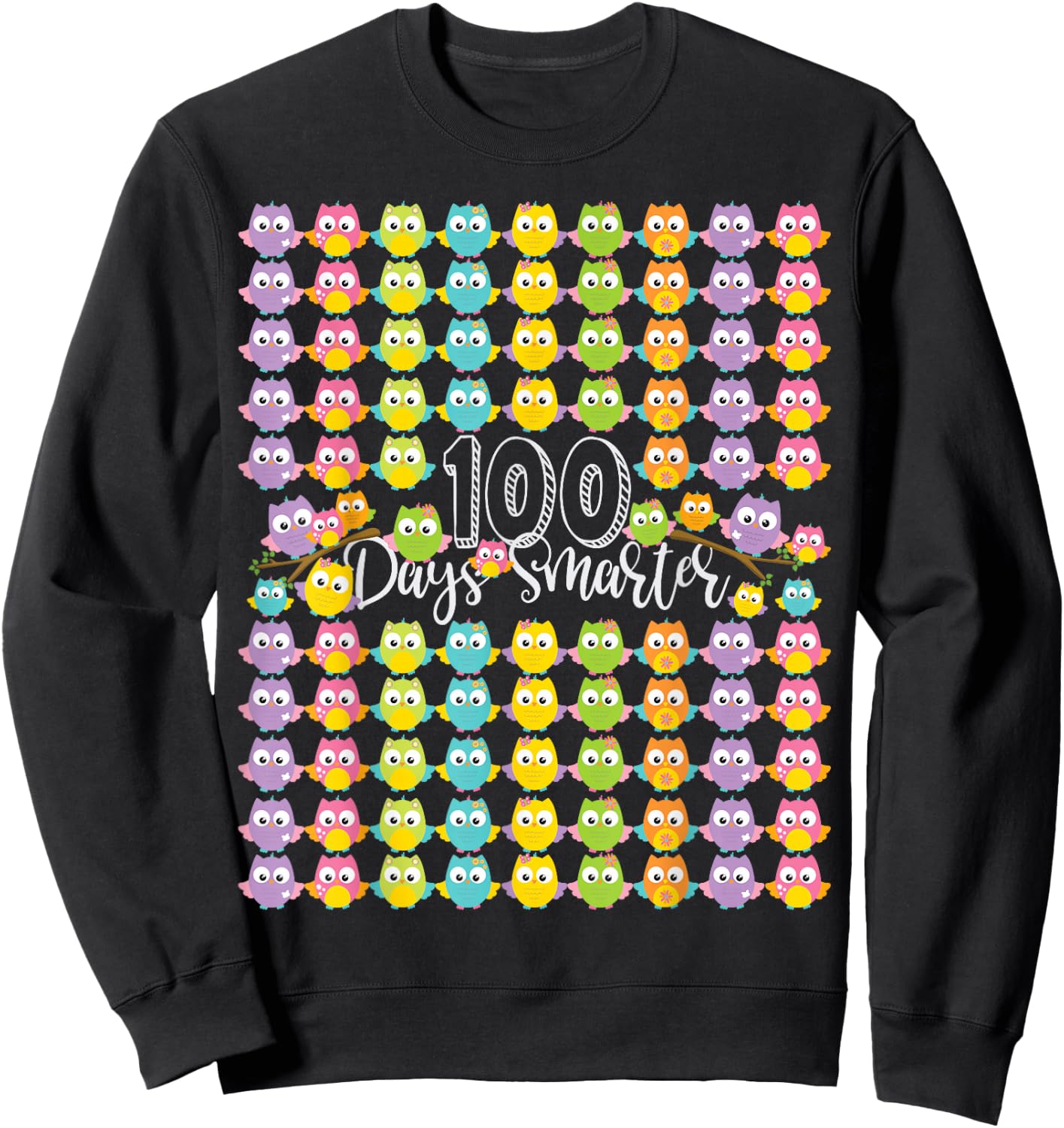 100 Days Smarter- 100th Day Of School Owl Kids & Teachers Sweatshirt - Sweatshirt | Black