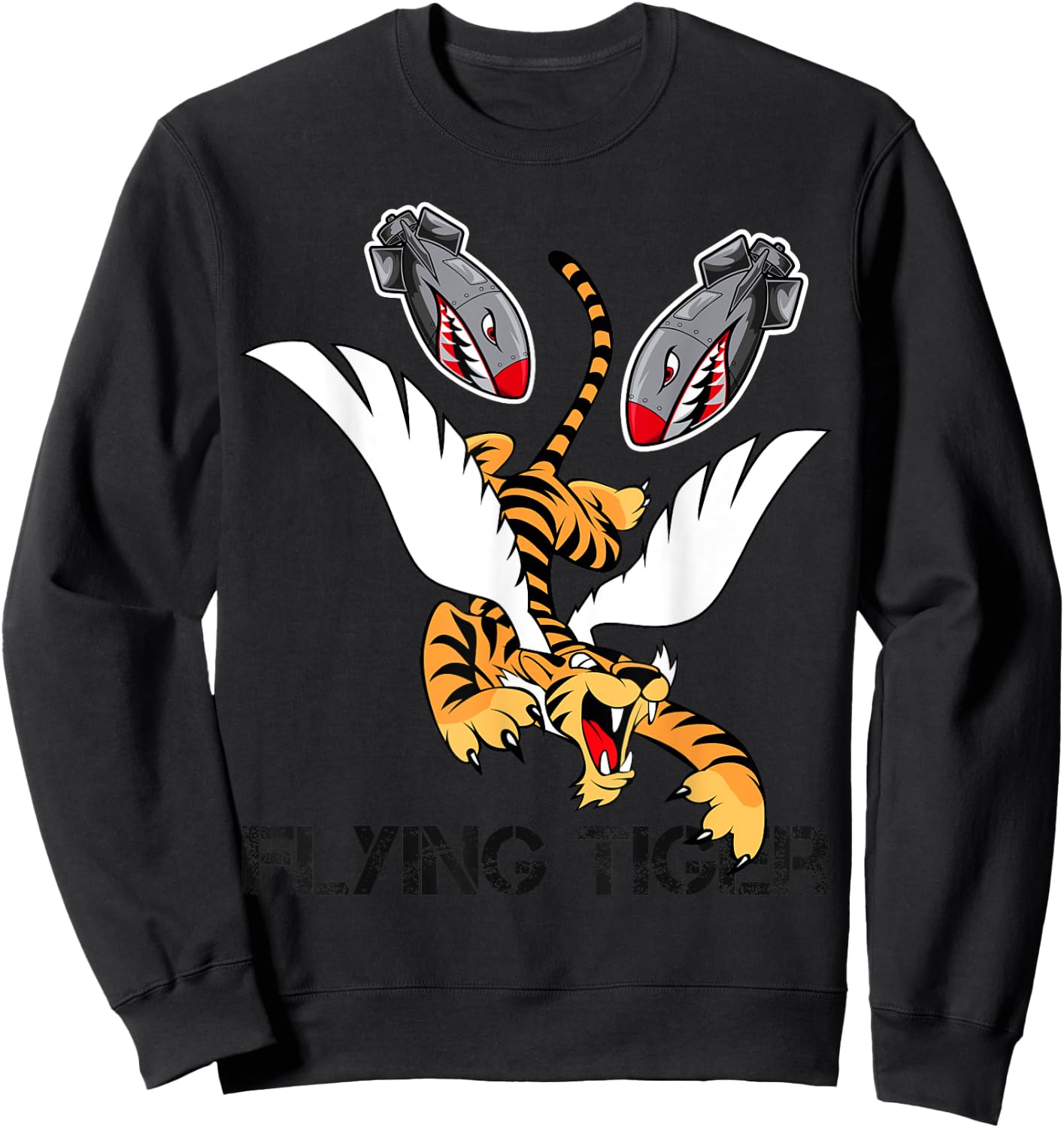 Funny Cool Tiger Flying Novelty Graphic & Cool Designs Sweatshirt - Sweatshirt | Black
