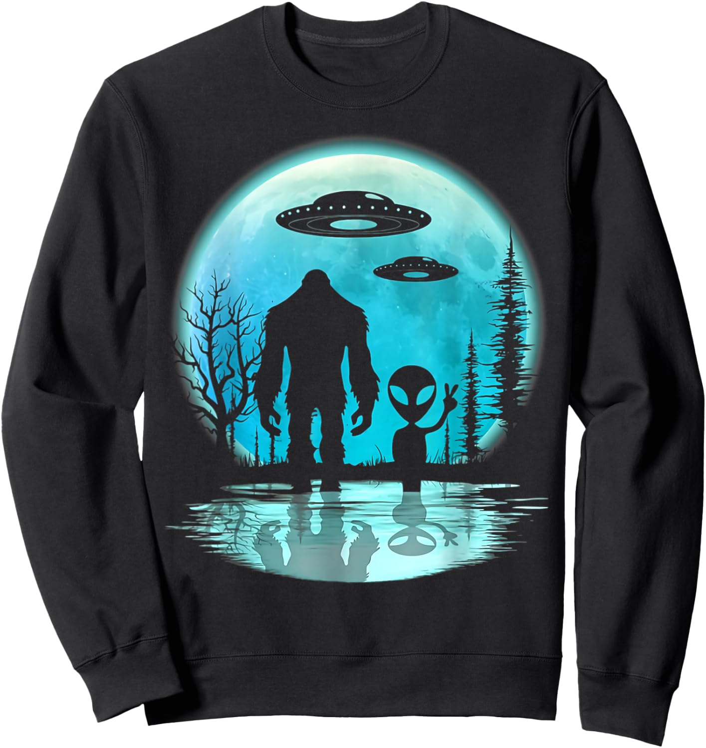 Alien And Bigfoot Moon Sweatshirt - Sweatshirt | Black