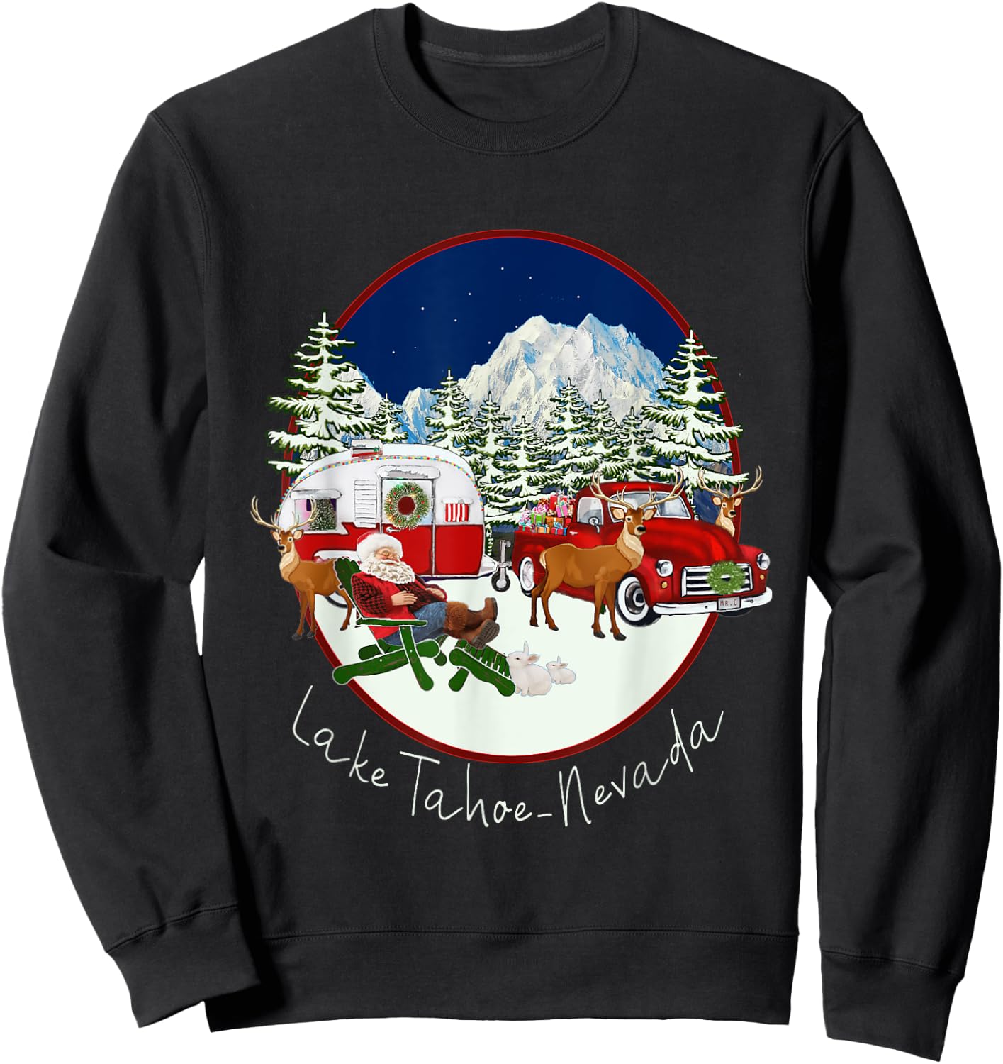 Lake Tahoe Nevada Mountain Santa Christmas Snow Fun Souvenir Sweatshirt - Sweatshirt | Black