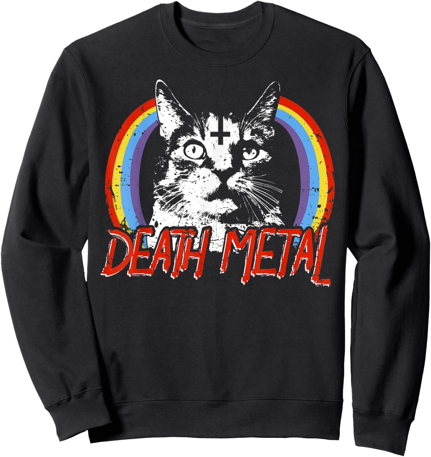 Heavy Satanic Cat Rainbow Gothic design Men Women Sweatshirt - Sweatshirt | Black