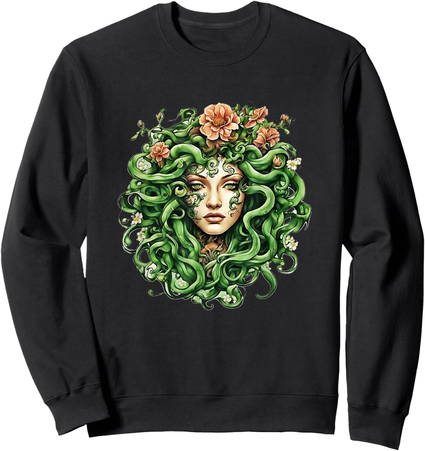 Head of Medusa with flowers Gift Men Women Sweatshirt - Sweatshirt | Black