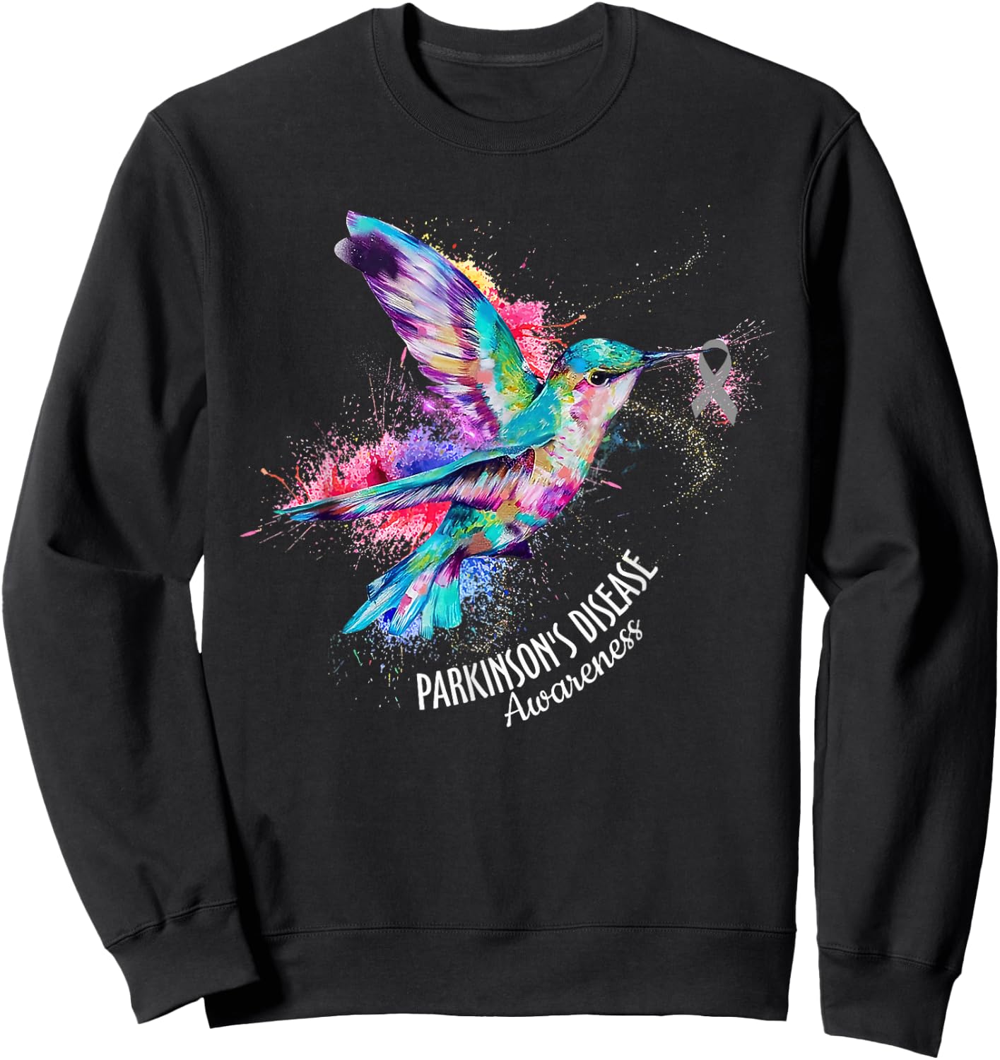 Hummingbird Parkinson's Disease Awareness Gray Ribbon Sweatshirt - Sweatshirt | Black