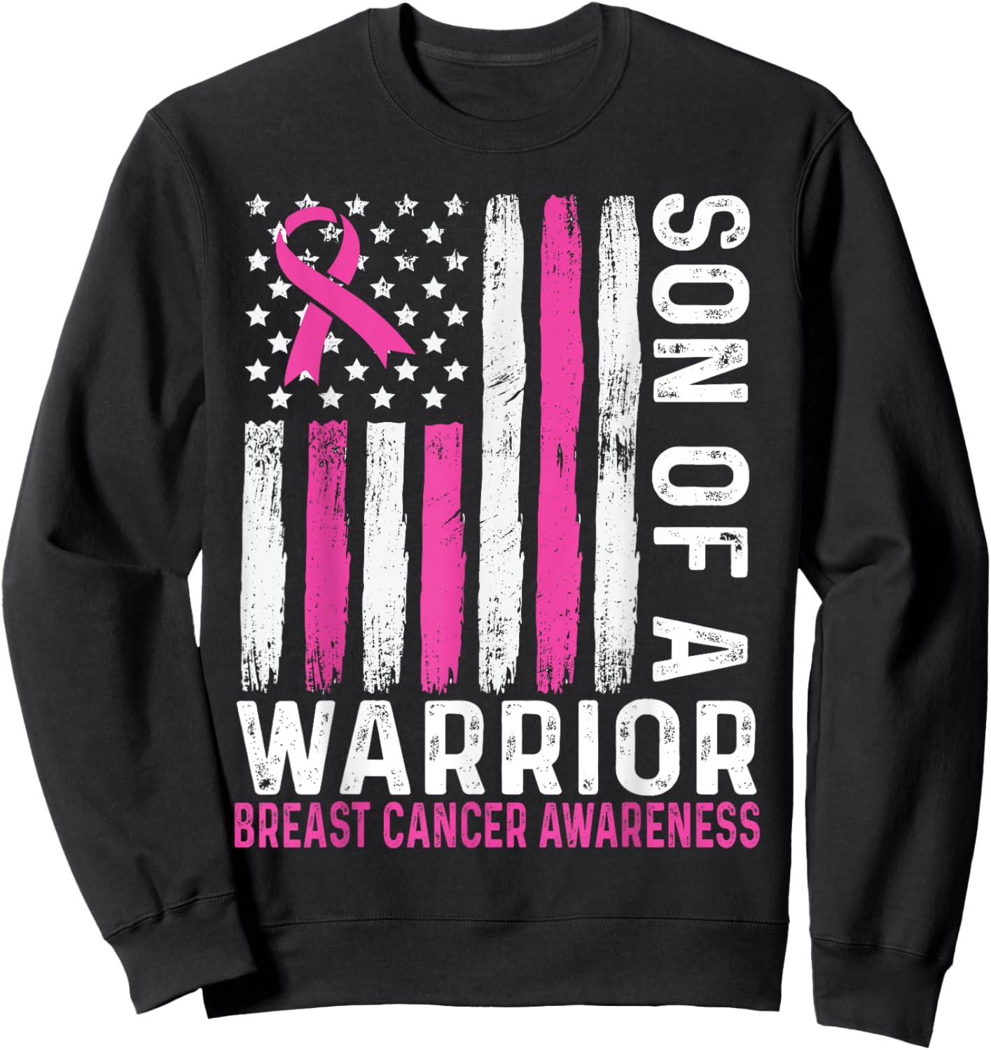 Son of a Warrior Cancer USA American Flag Breast Cancer Kids Men Sweatshirt - Sweatshirt | Black