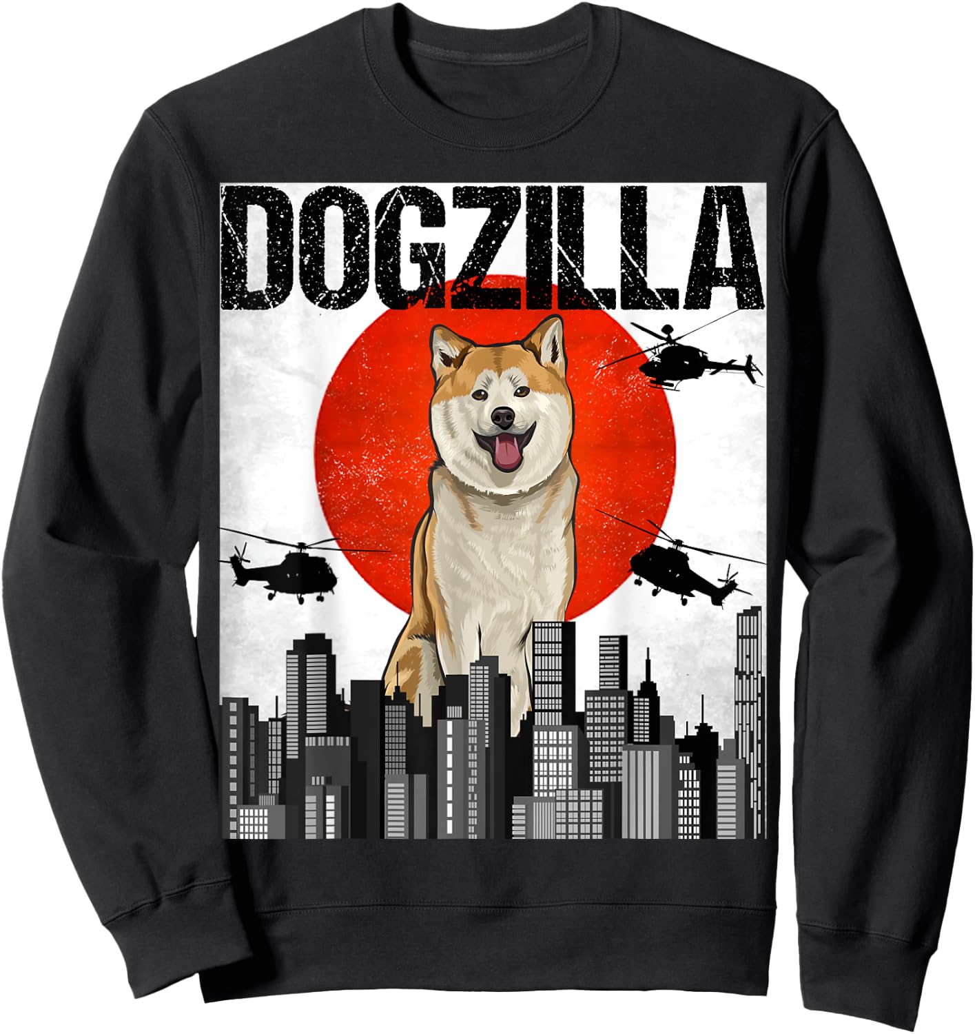Funny Vintage Japanese Dogzilla Akita Sweatshirt - Sweatshirt | Black